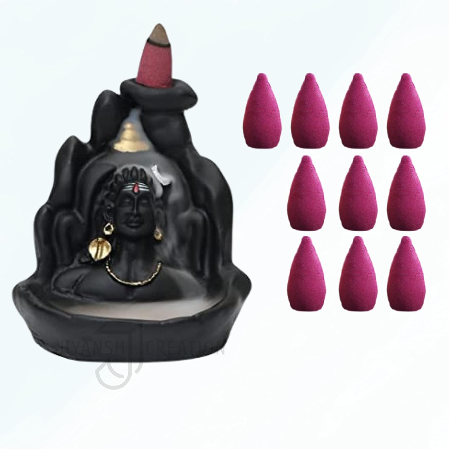 J JIYANSH CREATION Lord Shiva Adiyogi Shiva Backflow Smoke Fountain Incense Holder Burner With