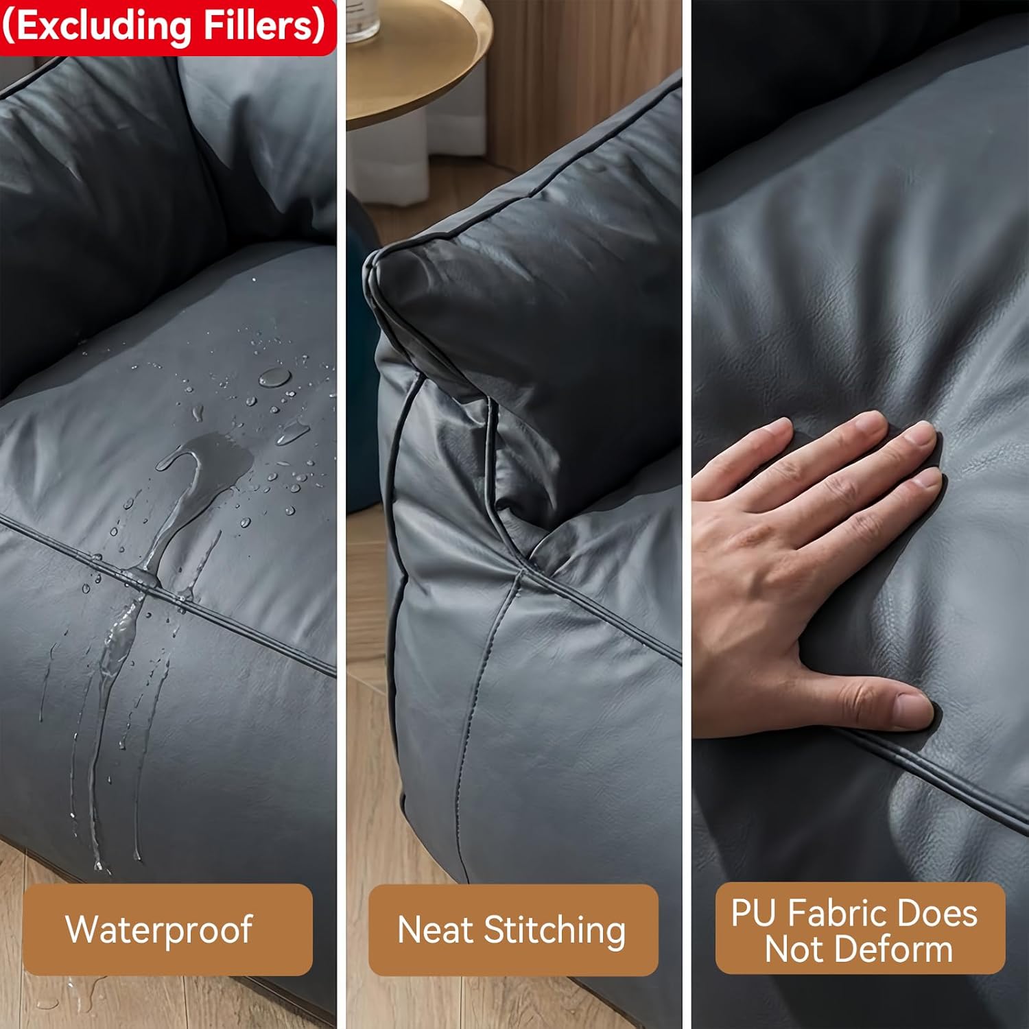 Bean Bag Cover (No Filler) - Comfy Leathaire Fabrics Beanbag Couch Without Filling for Adults Empty Lazy Sofa for Living Room, Bedroom, Easy to Clean & Durable (Beige)