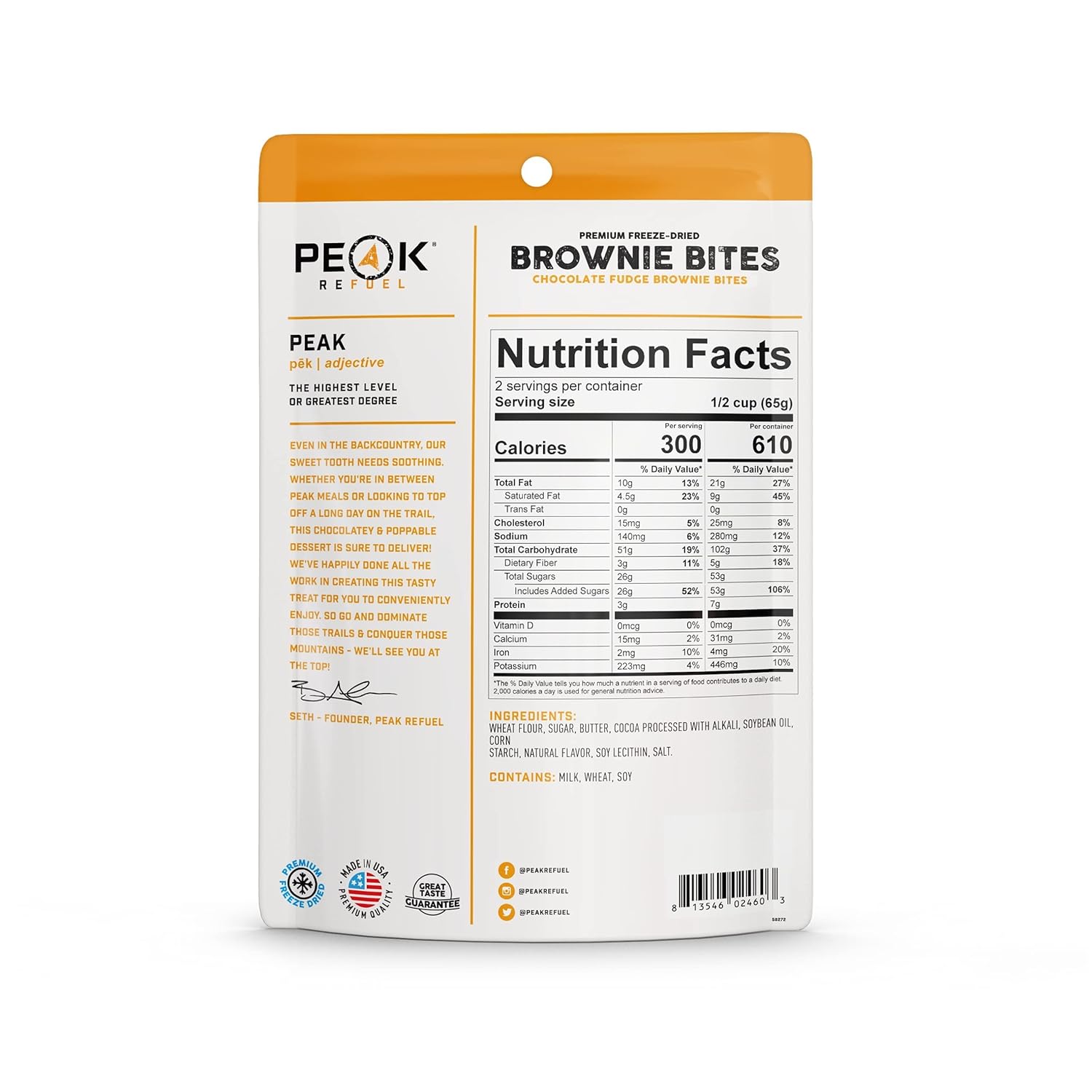 Peak Refuel Fudge Brownie Dessert Bites | Freeze Dried Backpacking and Camping Food | Tasty Trail Treat | High Protein Snack Packs (Brownie 1-Pack) : Sports & Outdoors