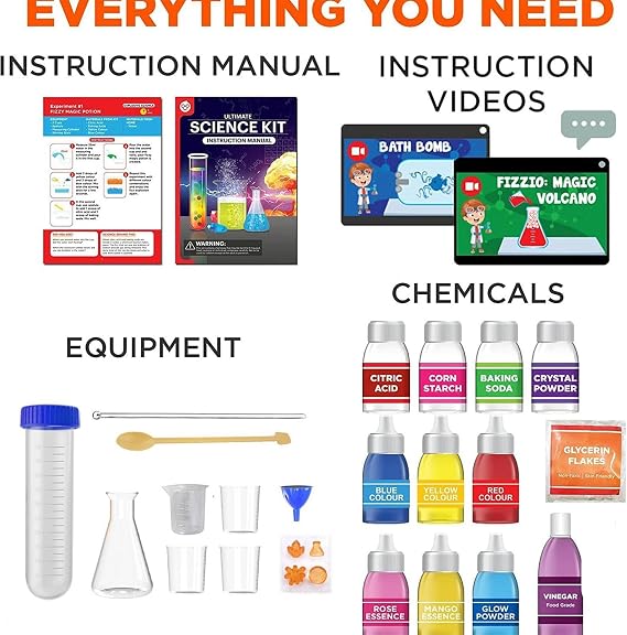 Kids Science Kit, Educational Science Kit, Interactive STEM Learning Experience, Complete Lab Equipment For Kids, Girls And Boys 13.39x9.84x2.36 Inches, Multicolor