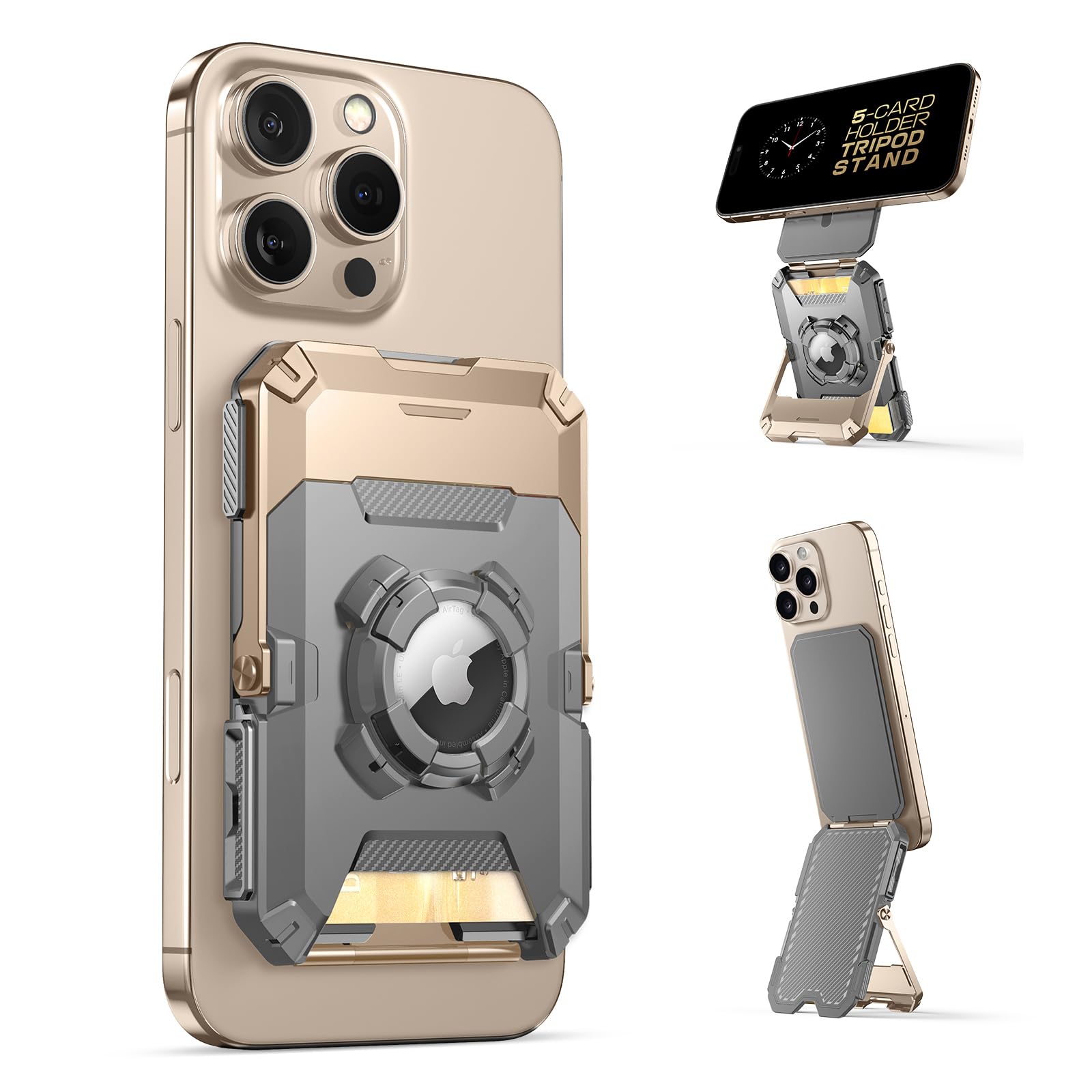 SUPCASE for MagSafe Wallet with AirTag Holder, Magnetic Airtag Wallet for Men, [Hold 5 Cards] [Adjustable Stand] [RFID Blocking] Card Holder Tripod