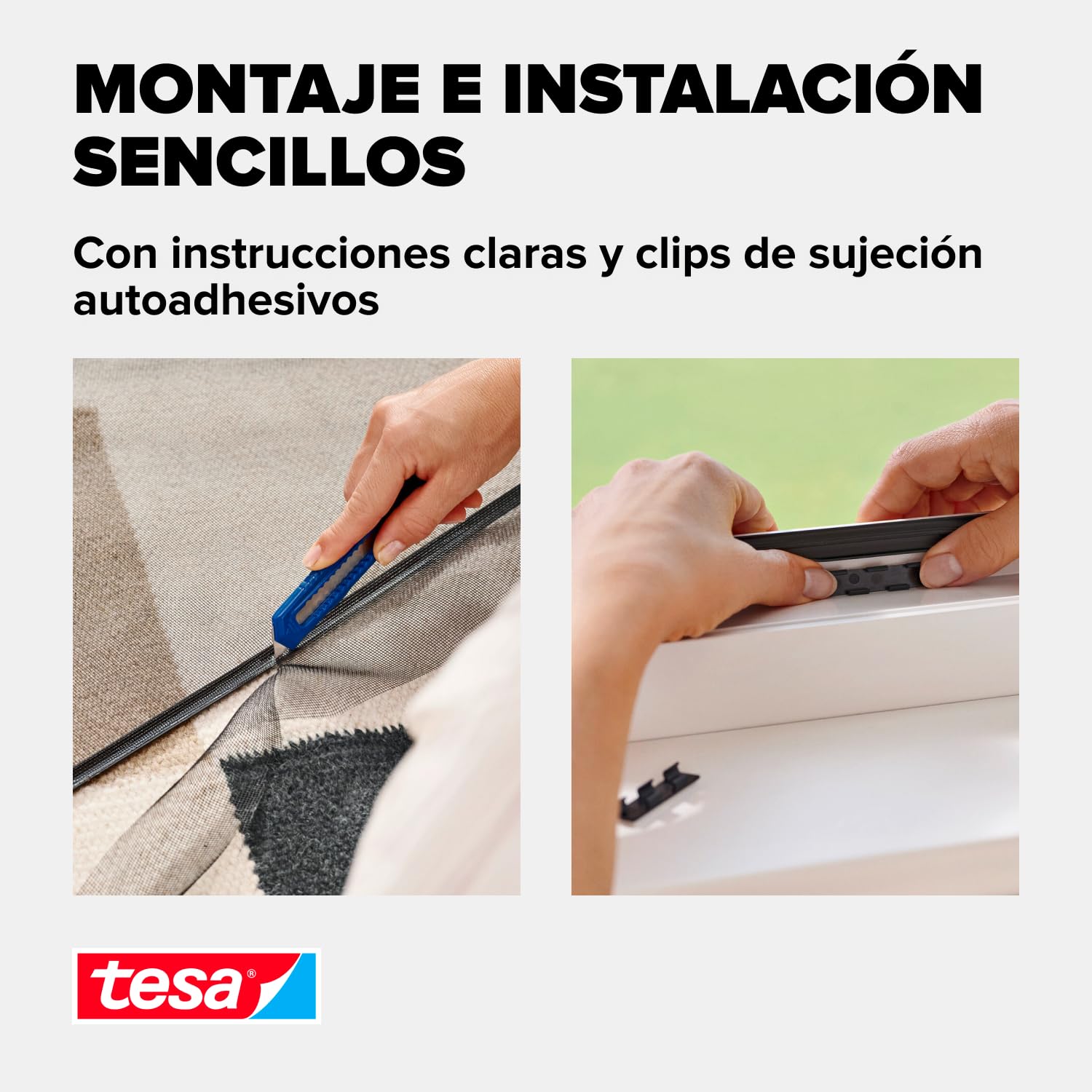 tesa INSECT STOP Clip-on Frame Fly Screen for Window - marco ajustable, malla de fibra de vidrio, clips adhesivos, antracita - 100 x 120 cm