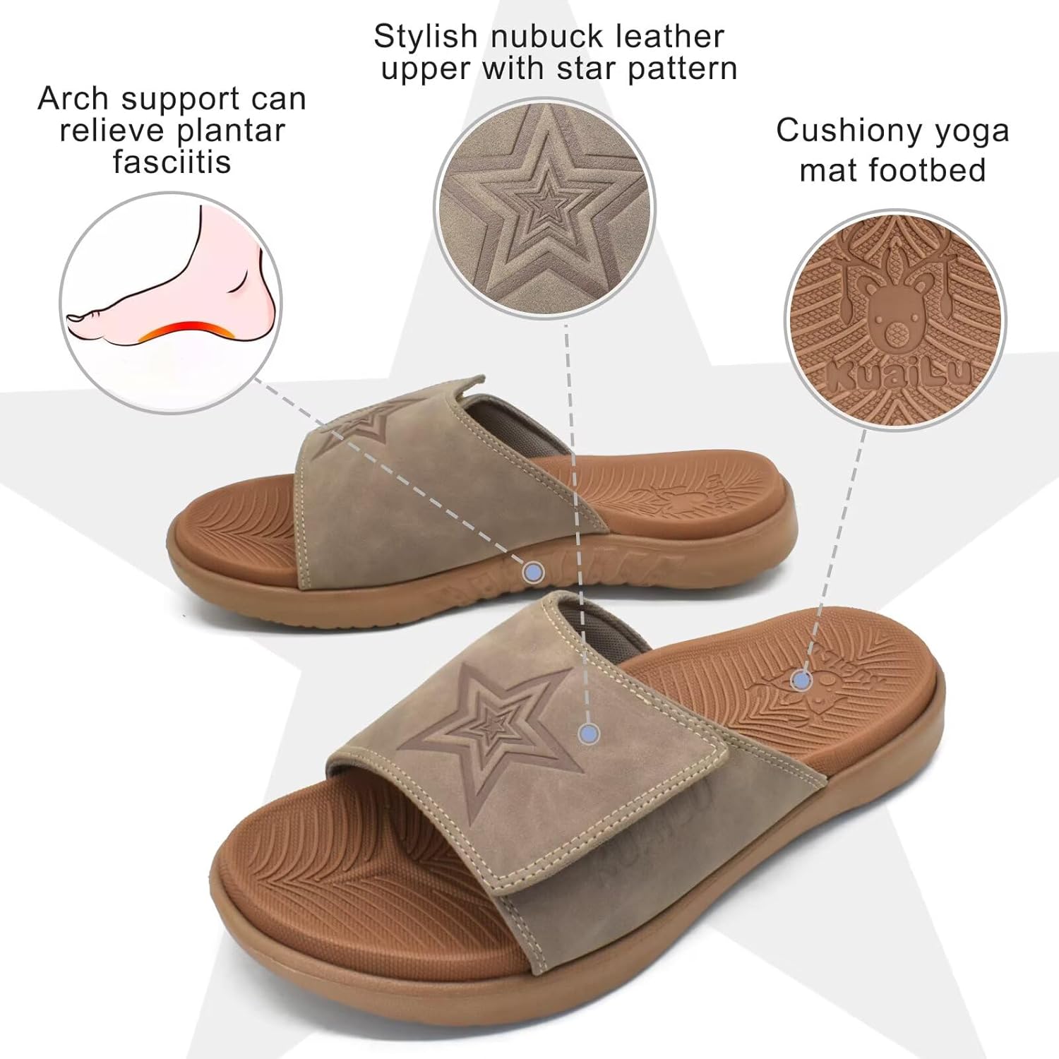 KuaiLu Mens Slides Soft Cushion Sport Sandals with Plantar Fasciitis Arch Support Adjustable Open Toe Summer Slippers Slip on Indoor Outdoor Size 7-15 - Image 3