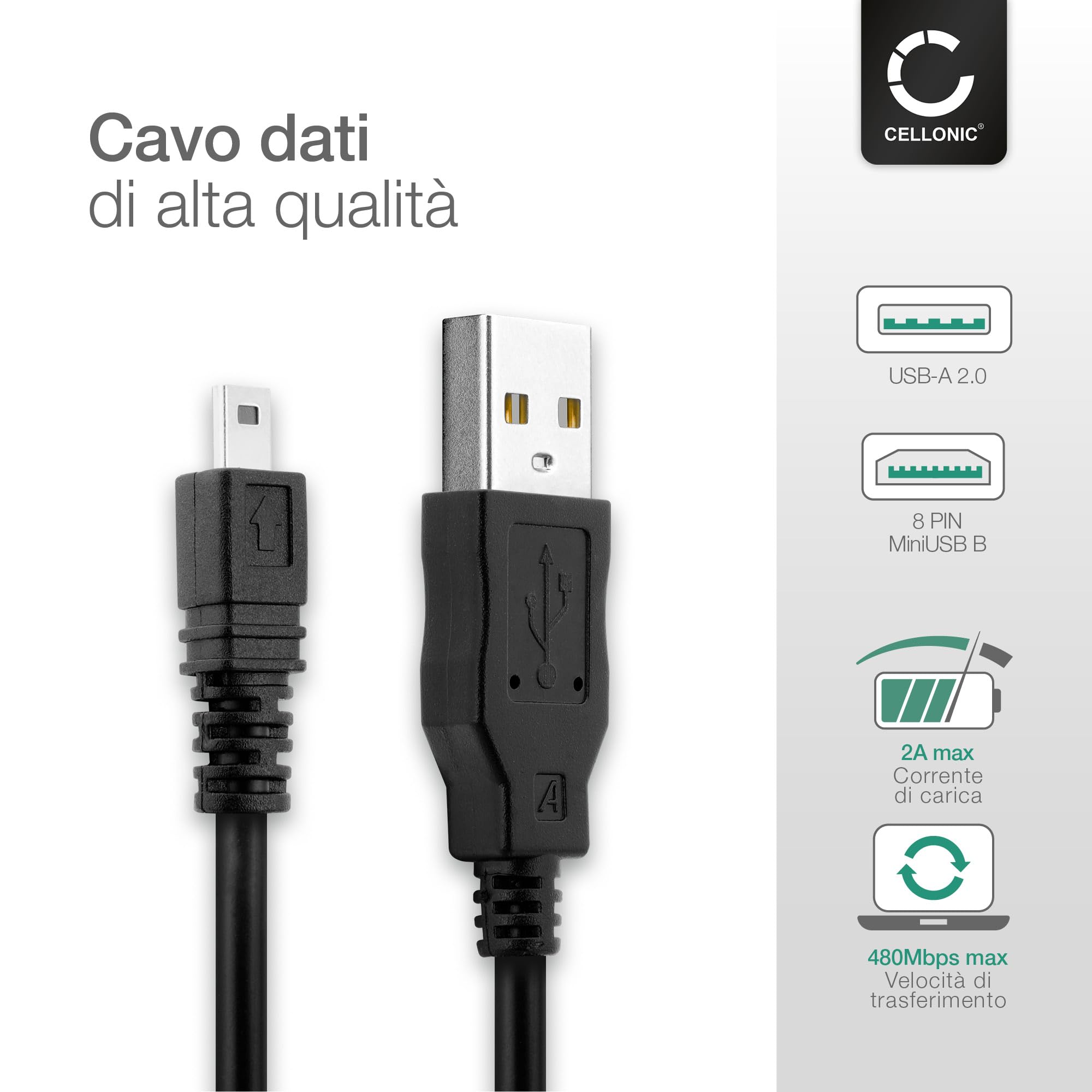 CELLONIC Cavo USB 2m Per Nikon Z5, Z6, Z7, D780 – Ricarica 3A E Trasferimento Dati – Grigio - 3