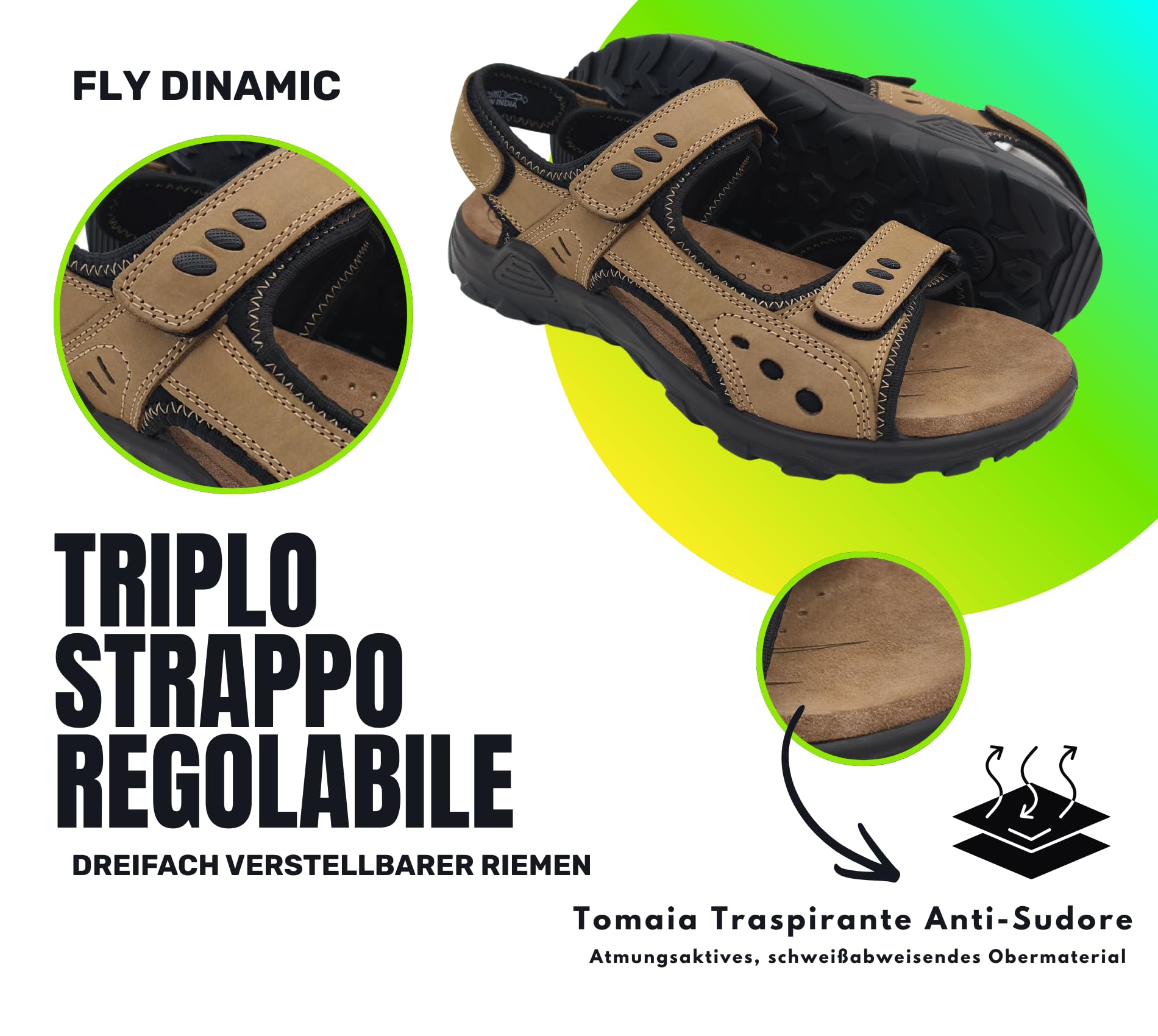 Sandali Estivi Uomo Trekking, Scarpe Estive Mare, Montagna e Spiaggia, Sandalo in Pelle con Strappo, Produzione Artigianale