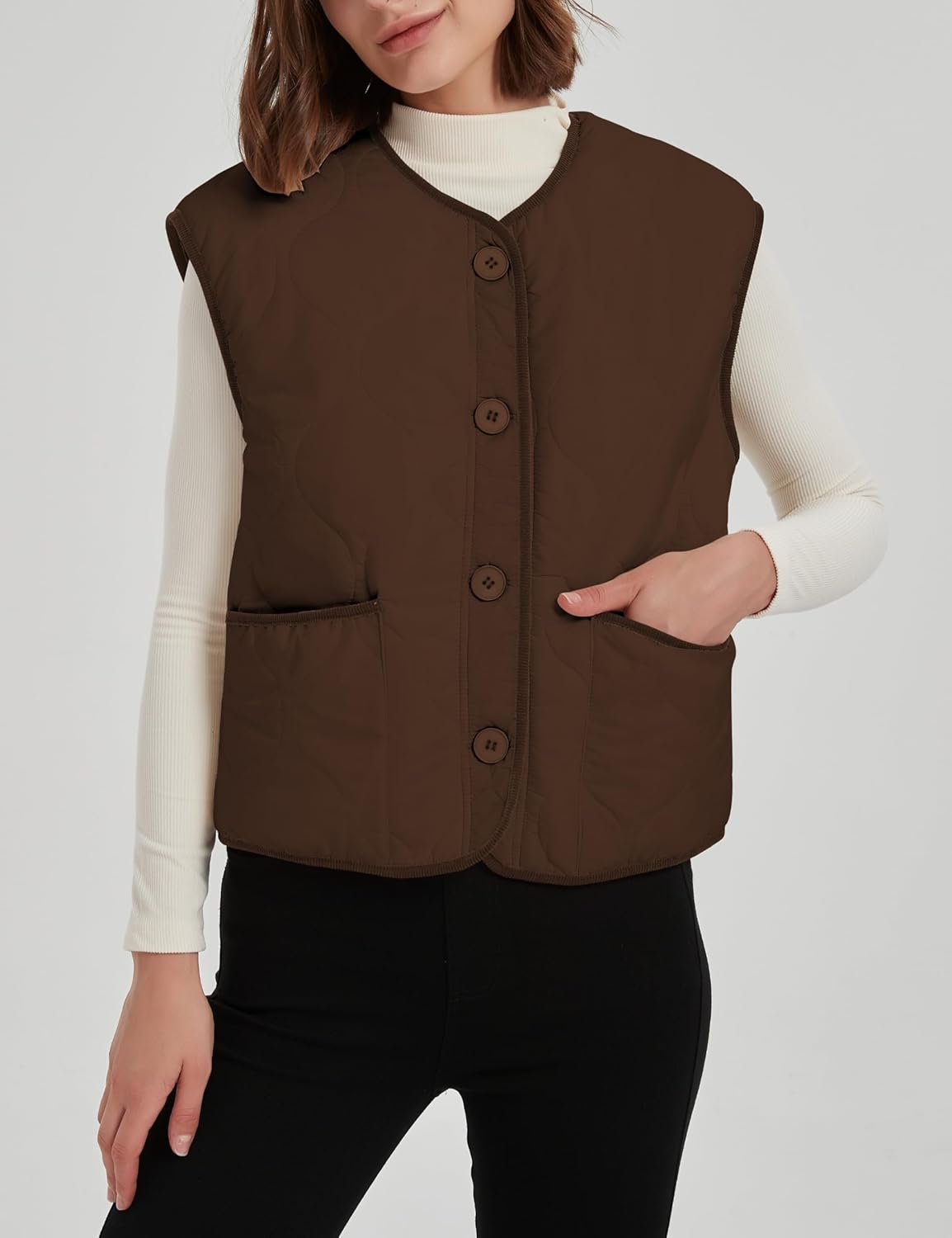Women's Fall Quilted Puffer Vest Sleeveless Winter Reversible Sherpa Fleece Jacket Outwear with Pockets - Image 6
