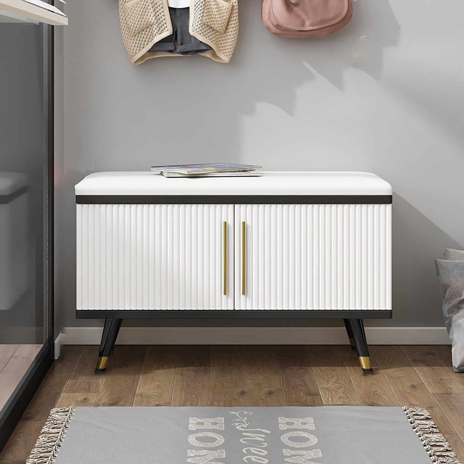 Shoe Storage Cabinet Cabinets Hallway Slim Cupboard Cupboards Hallways Slimline，Wooden Shoe Bench with Soft Cushion Hallway Storage Rack & Entryway Shoe Cabinet Stylish Shoefor Home (Color D