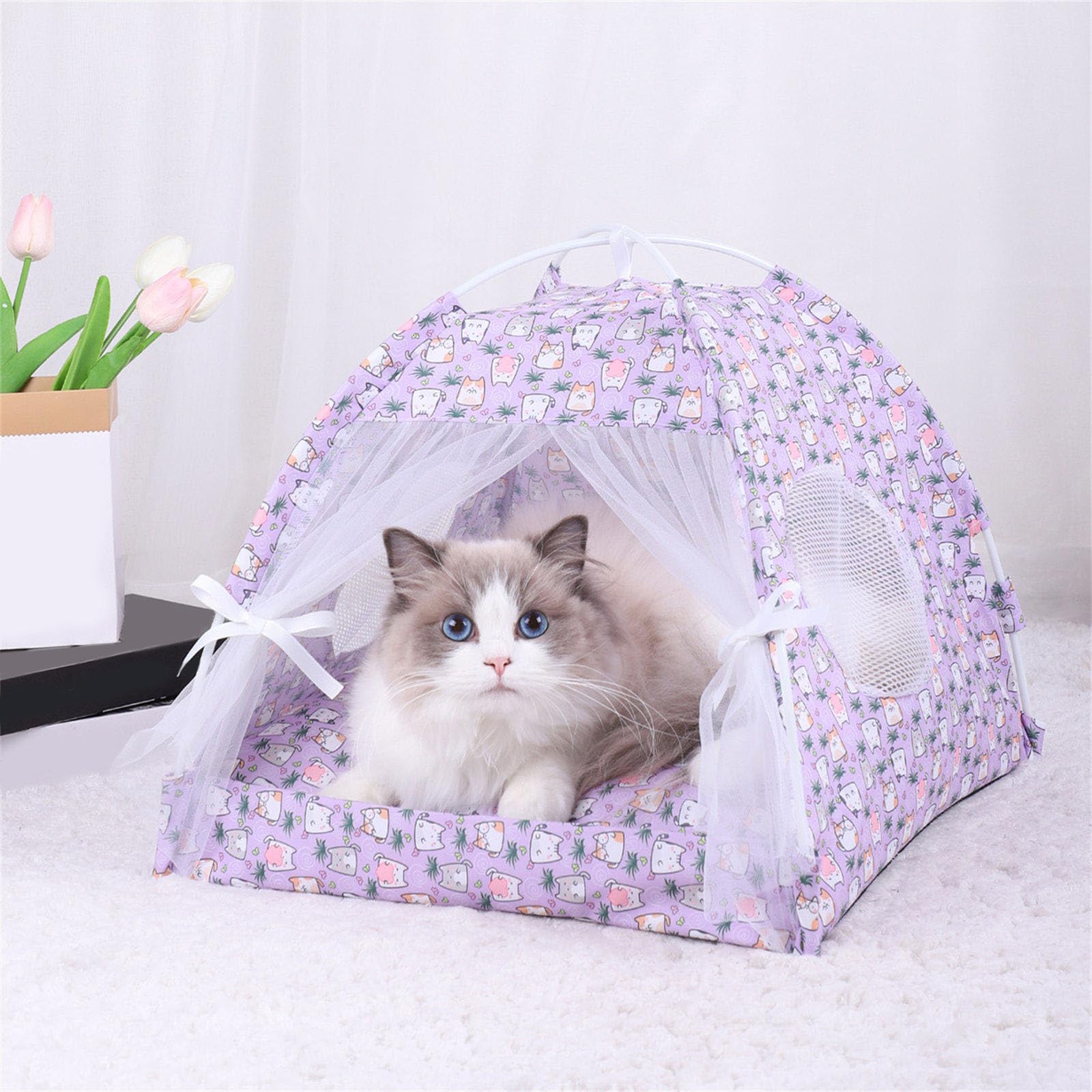 Tente pour animal domestique portable amovible respirant Tipi Chiens Chats Intérieur Extérieur Niche pour Camping Pratique