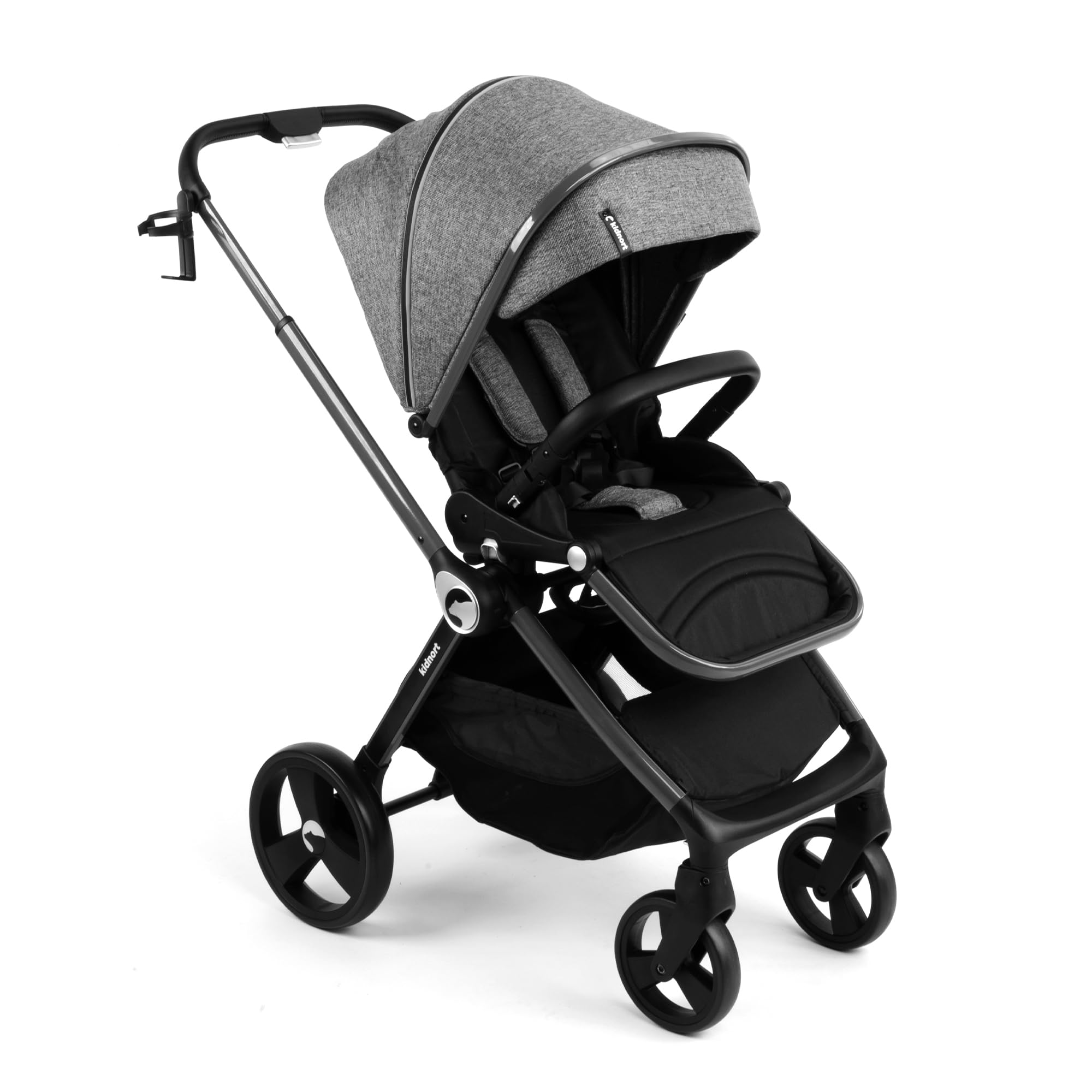 Kidnort Isbjörn Kinderbuggy ab Geburt bis 22 kg, klappbar mit Liegefunktion, umsetzbare Sitzeinheit, große EVA-Räder mit Allradfederung, verstellbare Rückenlehne Grau