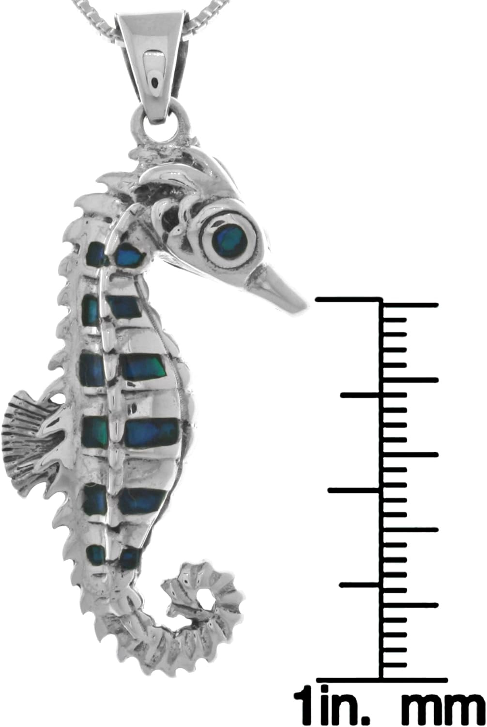 Jewelry Trends Ocean Seahorse Sterling Silver Pendant Necklace 18" Blue Paua Shell - Image 2