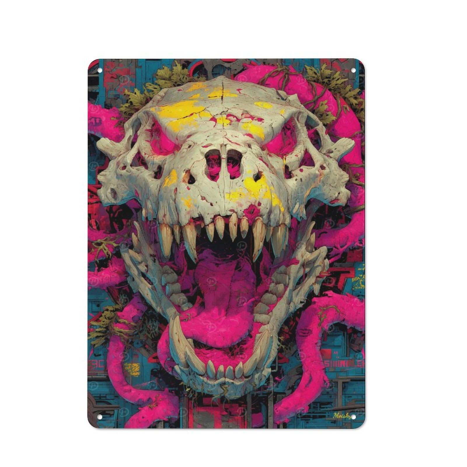 Junmoney Roar Of The Forgotten Beast – Expressionist F Metal Wall Sign 40X30cm Featuring Ury Skull For Pub Or Café, For Pub Decor Enthusiasts, For Retro Home Interiors