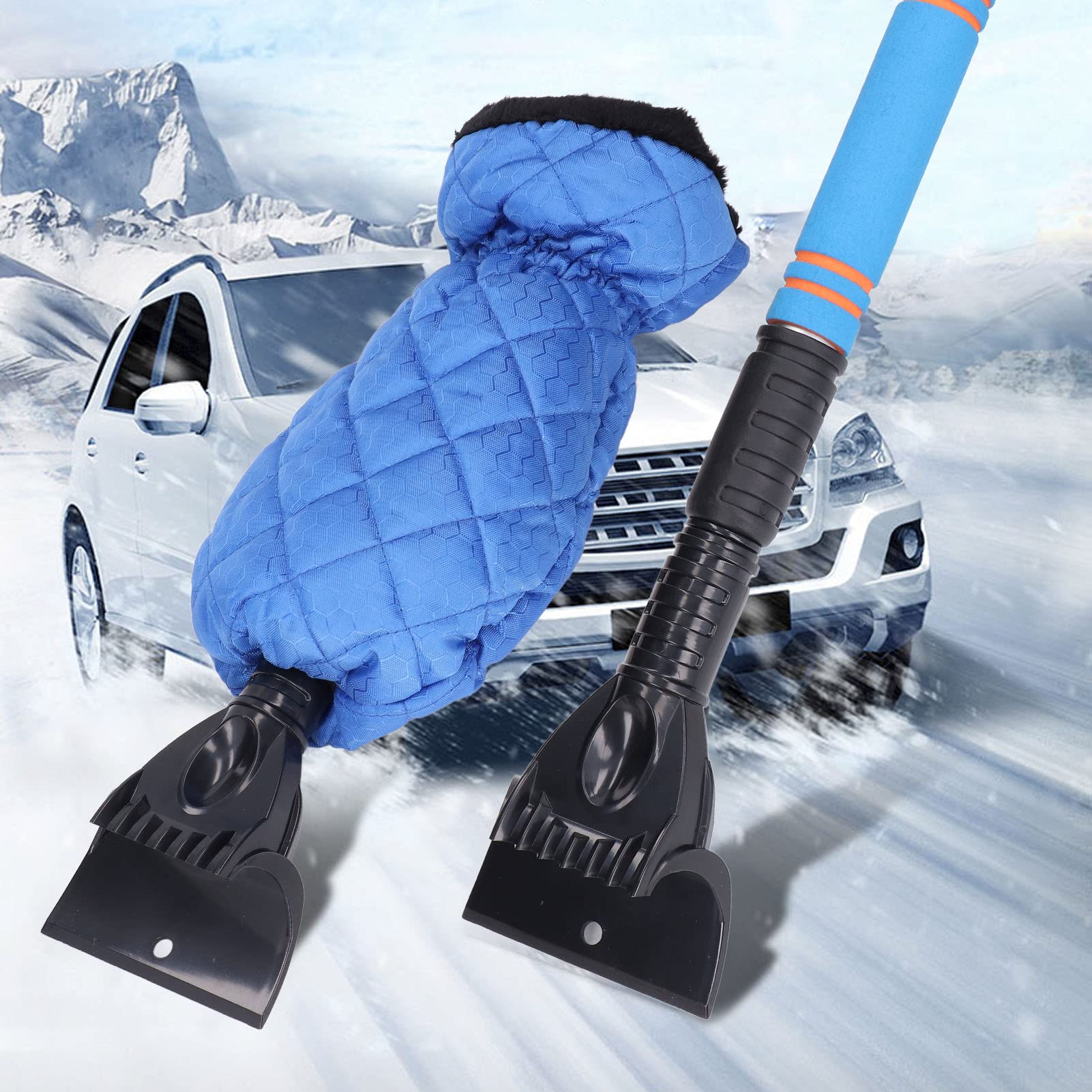 Pala de Nieve para Coche, Pala de Nieve para Coche, Pala de Nieve con Mango de Aluminio Engrosado, portátil y Multifuncional con Funda cálida retráctil para Coches, Motos de Nieve, Camping para invi