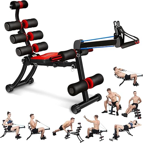 Wonder Master Adjustable Weight Bench with Rowing Extension, Foldable Incline Decline Benches Load 330LBS, 22in1 Ab Workout Bench Full Body Strength Training