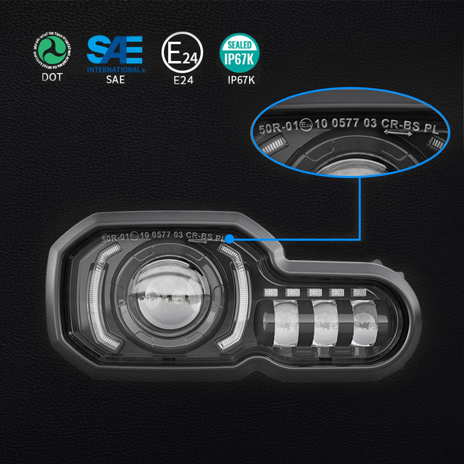 Faro LED Moto 12V Omologato E-MARK con Angel Eyes per BMW Adventure ADV | per F800R F800GS F750GS F700GS F650GS Adventure,Illuminazione per Guida, Posizione Anteriore