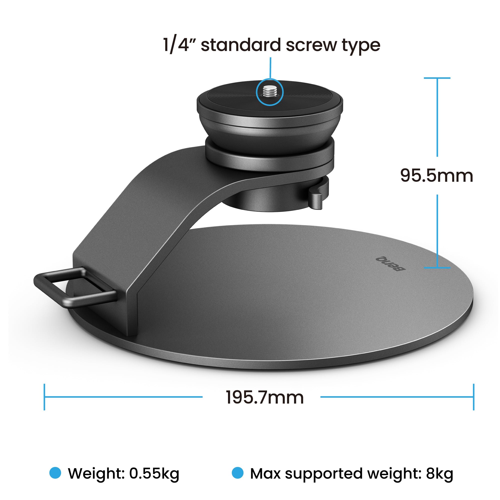 BenQ Supporto per proiettore da tavolo, portatile, design stabile, inclinabile di 20°, rotazione di 360°, blocco con interruttore, vite da 1/4", base in metallo, cuscinetti antiscivolo, per GP520 e
