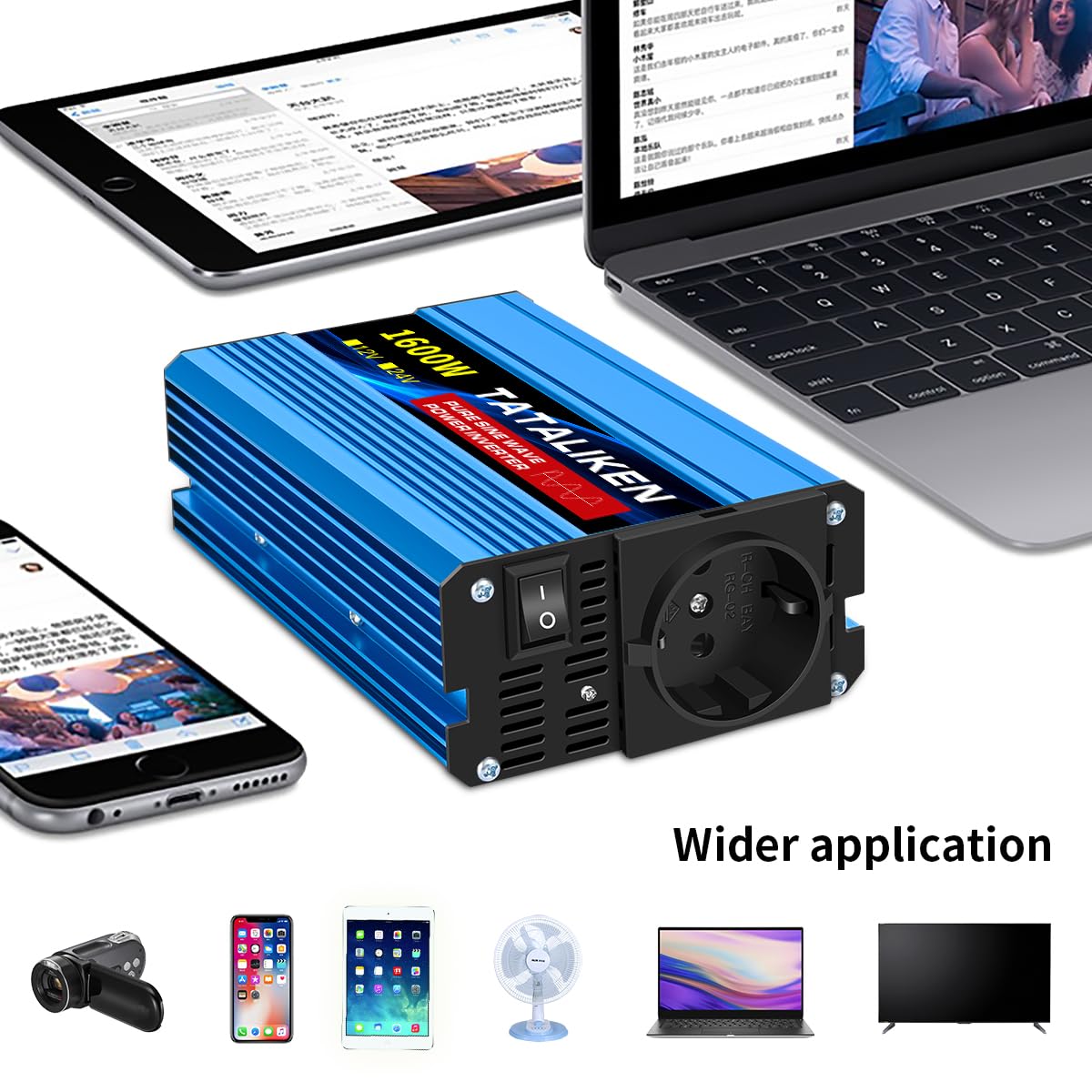 Inverter Auto,Inverter Onda Pura Inverter a onda sinusoidale pura 1000W-4000W CC 12V/24V a CA 220V 50Hz Inverter di potenza Caricabatterie(12V 1000W 220V)