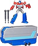 Transformers EarthSpark Optimus Prime Battle Trailer Playset with Action Figure, Lights and Sounds, Electronic Truck Toys for Kids 6 and Up