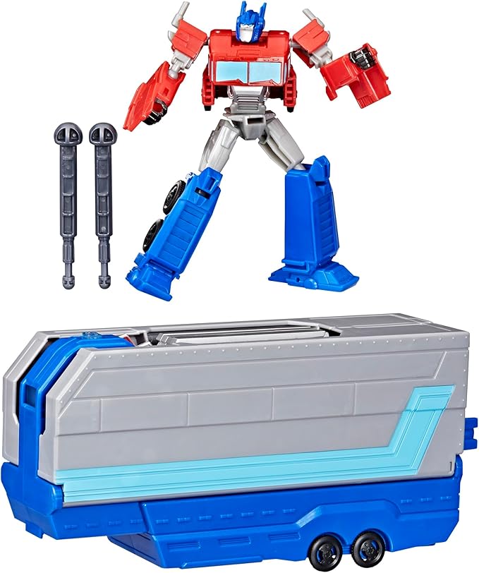 Transformers EarthSpark Optimus Prime Battle Trailer Playset with Action Figure, Lights and Sounds, Electronic Truck Toys for Kids 6 and Up