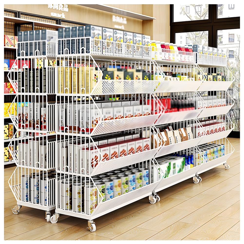 Metalowy kosz druciany z kółkami, wytrzymały wózek detaliczny na przekąski, cukierki i chipsy ziemniaczane, regał do supermarketu, biały, 60 x 45 x 80 cm