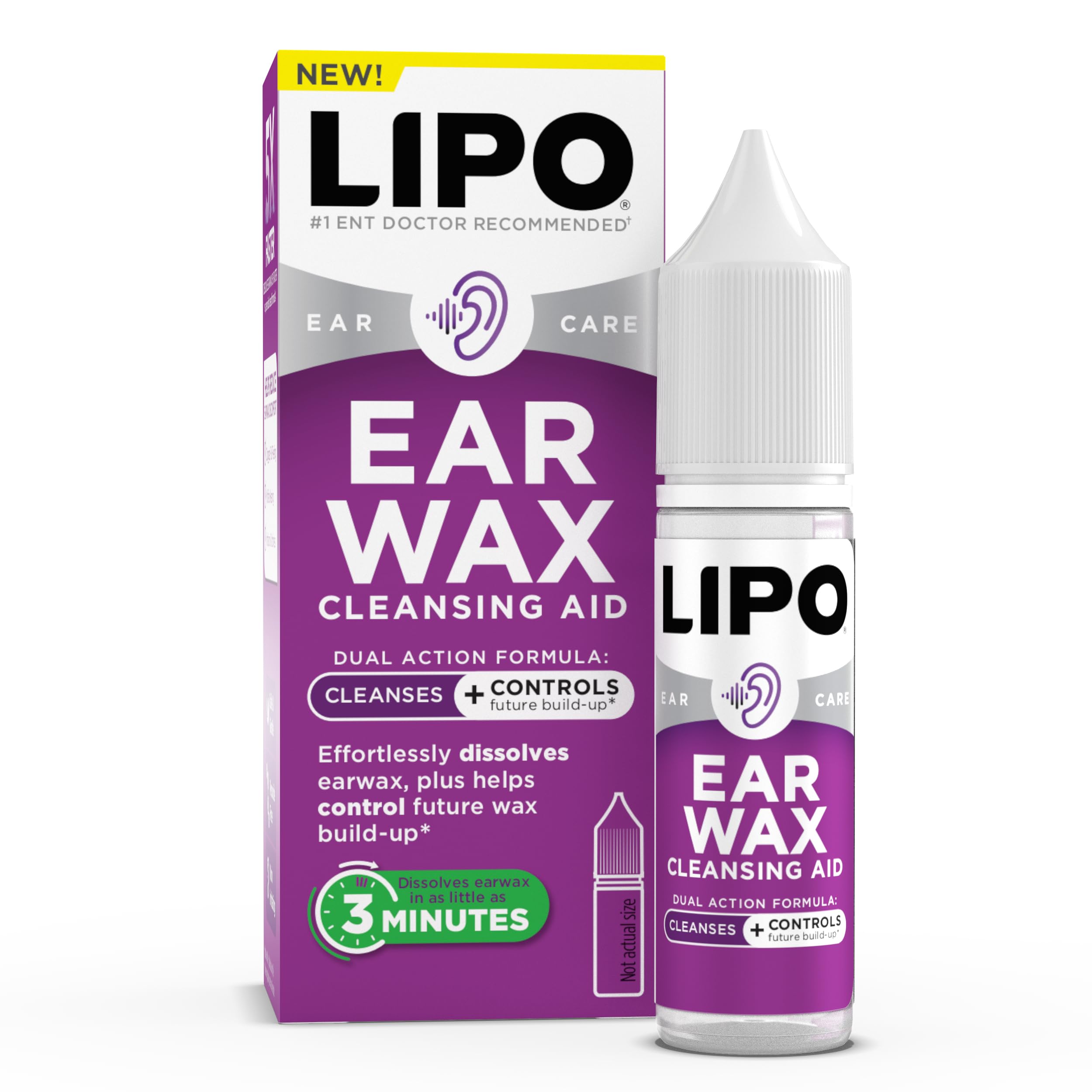 Lipo Earwax Cleansing Aid Drops - Fast-Acting Earwax Removal - Peroxide-Free - Safe Gentle Formula - Dissolves Wax