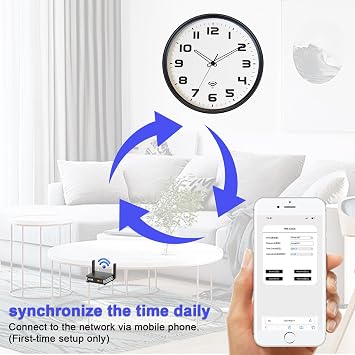 OCEST 12Inch WiFi Wall Clock with Auto Sync Time & DST, Easy to Read, Large Digital Display, Silent Battery Operated Wall Clock for Living Room Bedroom School Office Kitchen