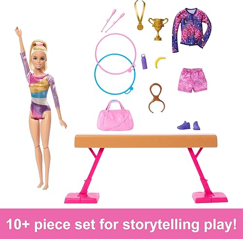 Miniatura 2 de Barbie Muñeca de gimnasia y accesorios, juego con muñeca rubia de moda, clip en C para acción de giro, haz de equilibrio, traje de calentamiento y