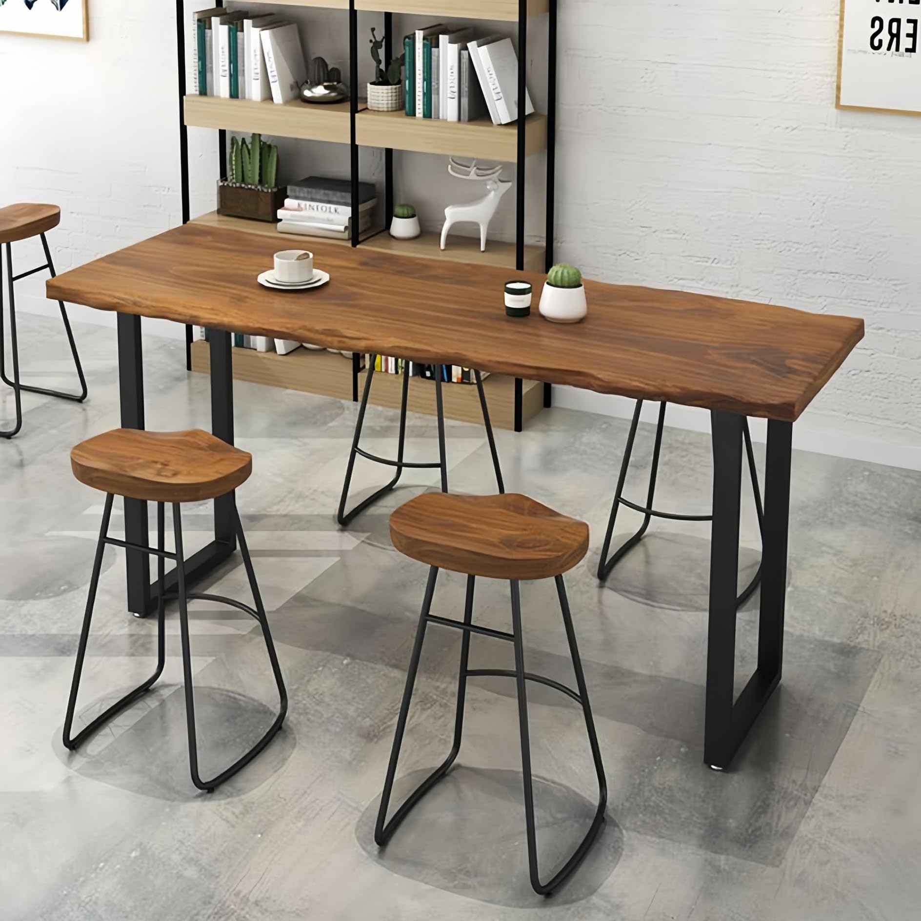 Tavolo Alto Bar,Tavolo da Cucina Stretto,Bancone Bar,Tavolo da Pranzo,Penisola Cucina,Salvaspazio,Telaio in Metallo,Piano in Legno,Tavolo Snack,Facile da Montare,per Cocktail,Home Bar,Soggiorno(L140xW