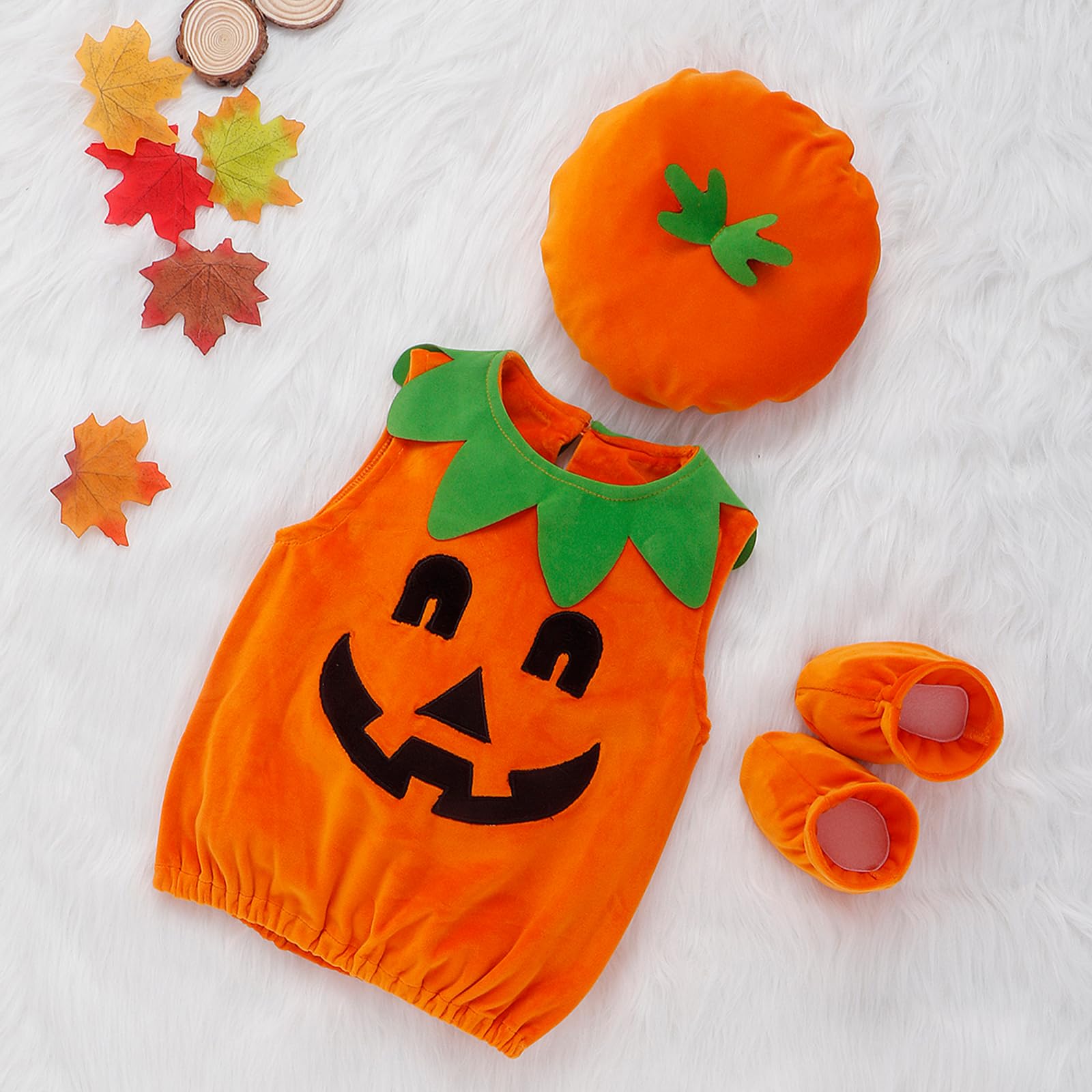 CocMouse Newborn Toddler Baby Girl Boy Halloween Pumpkin Costumes Long Sleeve Crew Neck Tops+Hat Set Cosplay Clothes (B-Orange - Image 3