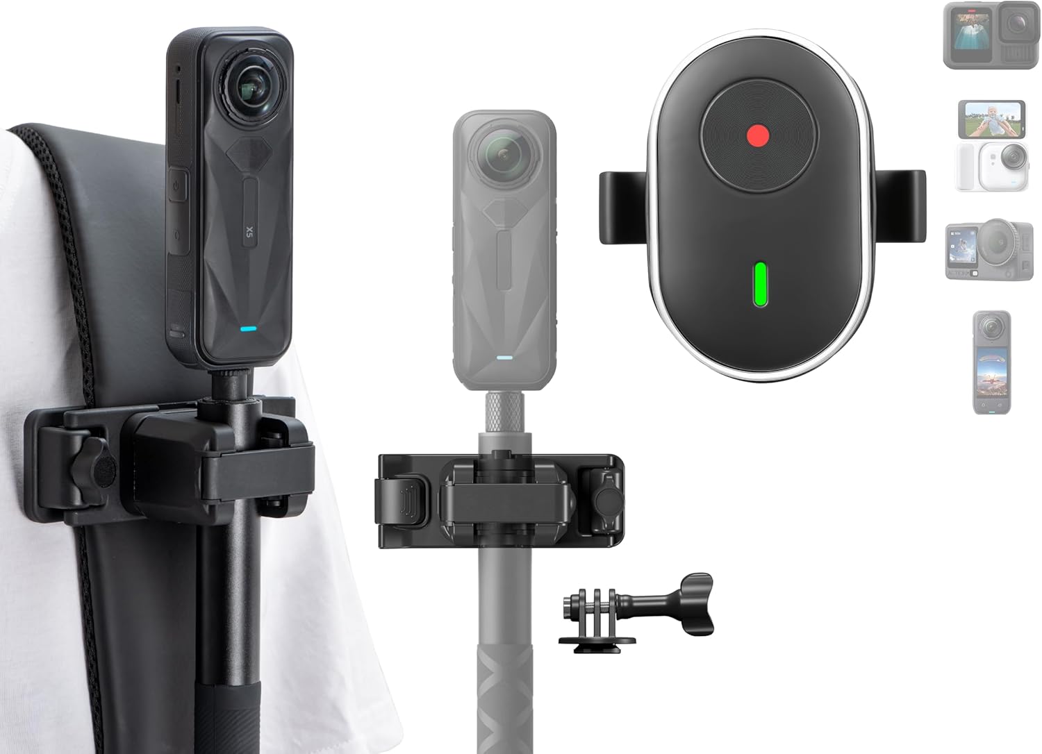 Selfie Stick Holster Backpack Strap Clip Mount + Ring Remote for Insta 360 X5 X4 Air Go Ultra ACE Pro 2 for pro Hero 13 12 Max 2 for DJI osmo Nano Action 6 5 Accessories