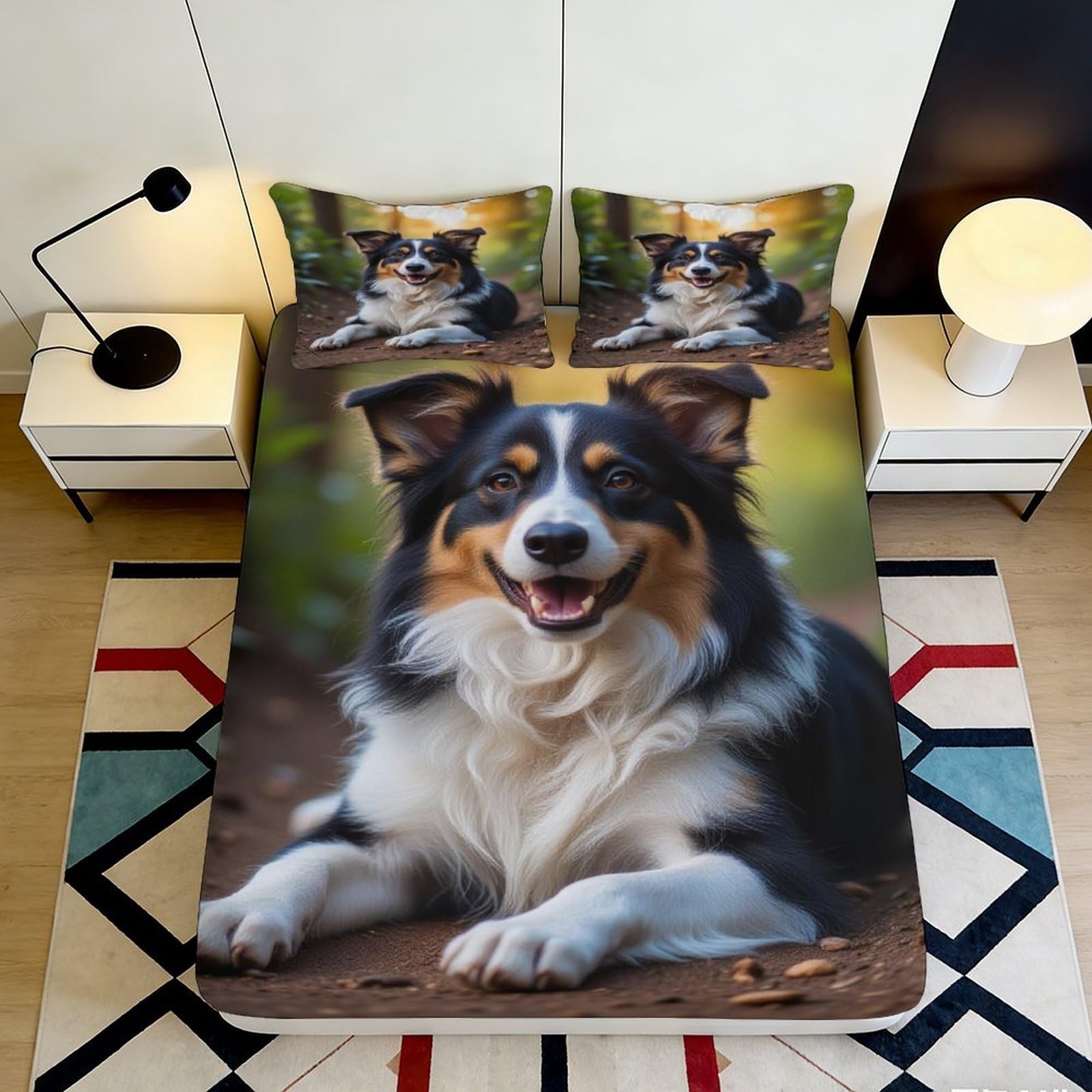 Tjiqhvmrn Style-4 3D Printed Australian Shepherd Fitted Sheet Microfiber Deep Pocket Non-Slip Dog Pattern Mattress Fitted Cover Elastic Hem For Bedroom 90X200x25cm