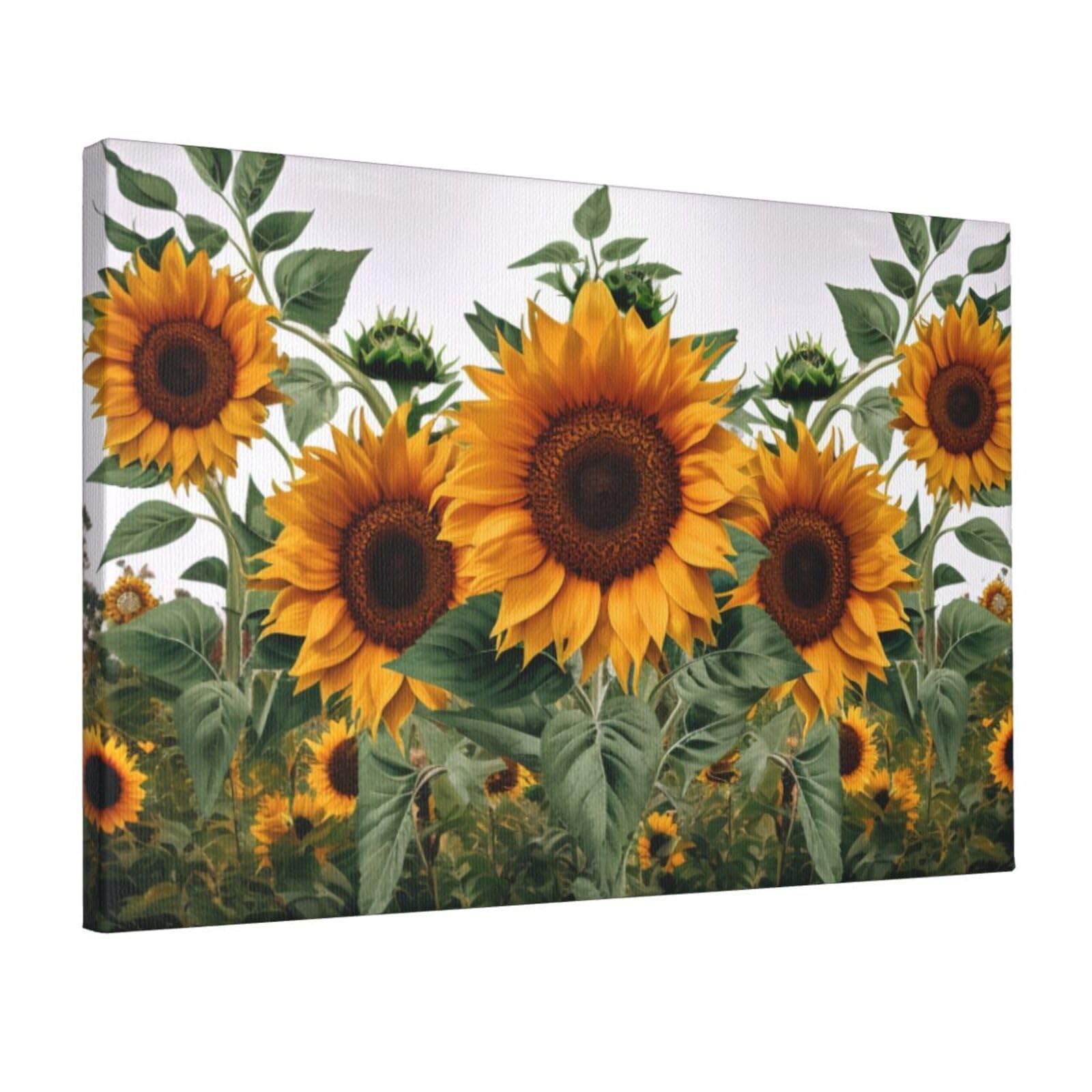 YKLJG Sunflowers Printed Wall Art Canvas Prints 45x30 CM Wooden Framed Picture Painting Artwork for Bedroom Kitchen Home Office Decor