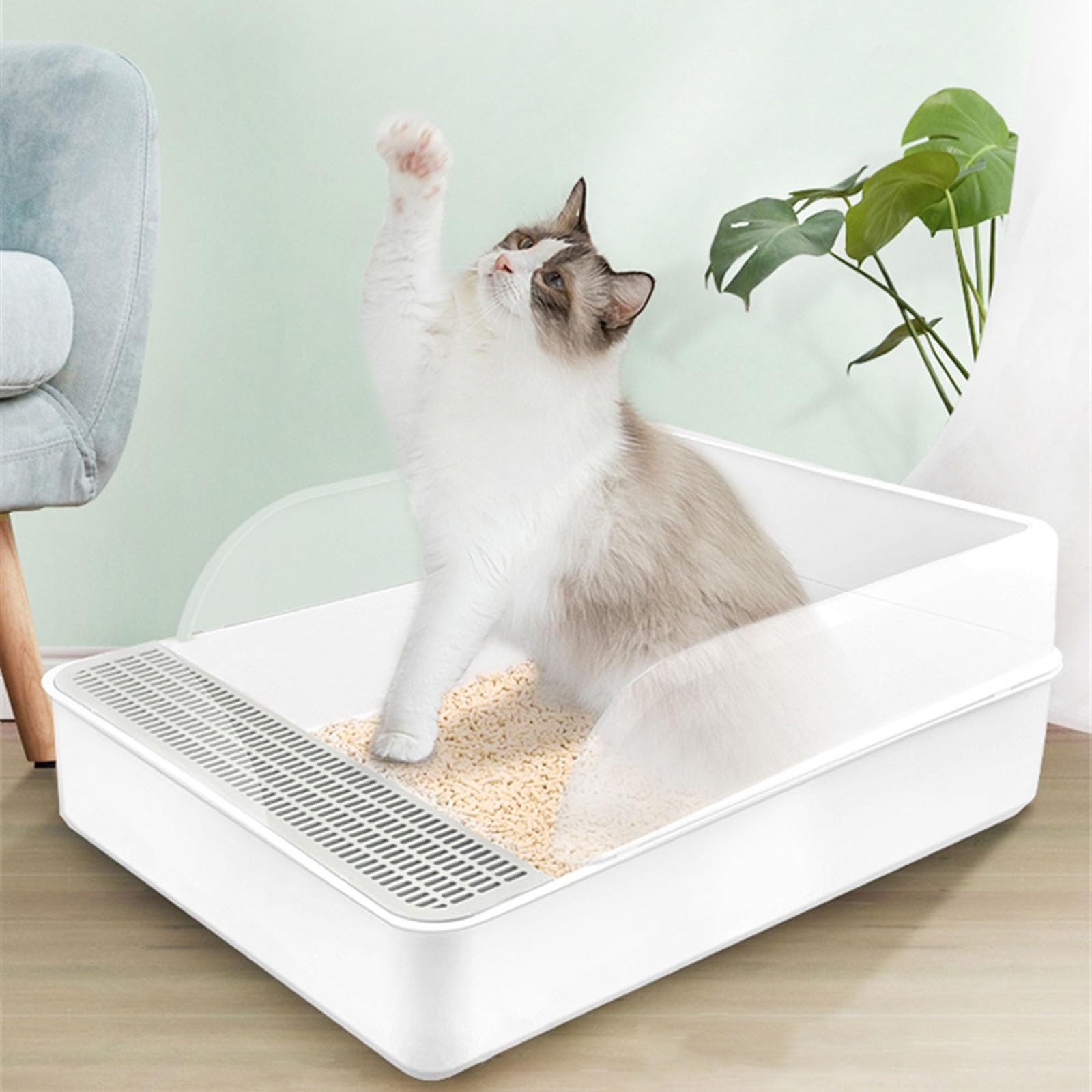 Exclusivo para Gatos y Perros Caja de Arena Grande con Lados Altos, Caja for Gatos Abierta Pala, estándar Duradera, Montaje sin Herramientas, for Varios para Interiores(L)
