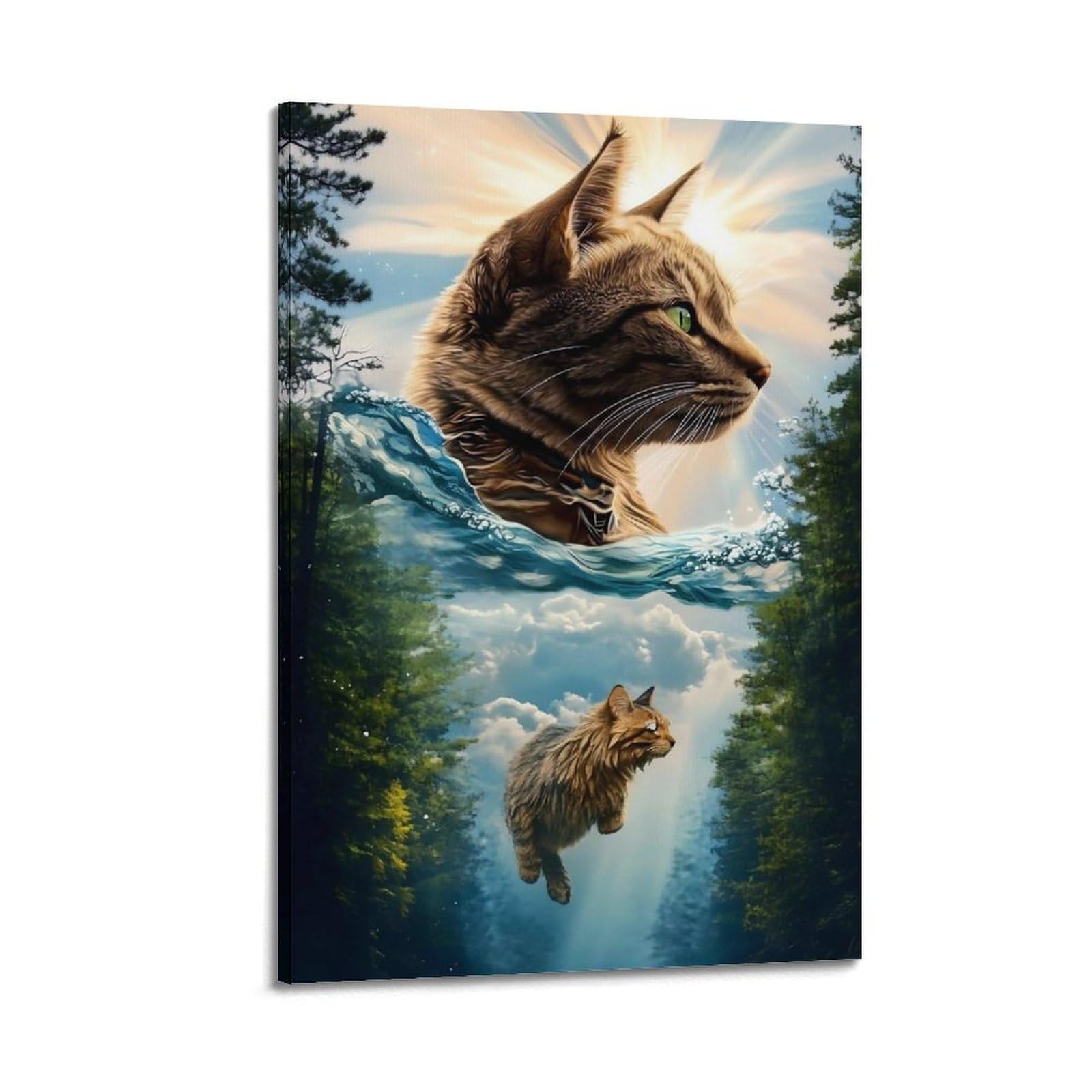 JUWRHRHHRH Natural And Cat Poster Canvas Aesthetic Wall Art Painting Decor for Living Room Bed Room 20x30inch(50x75cm) Frame-style