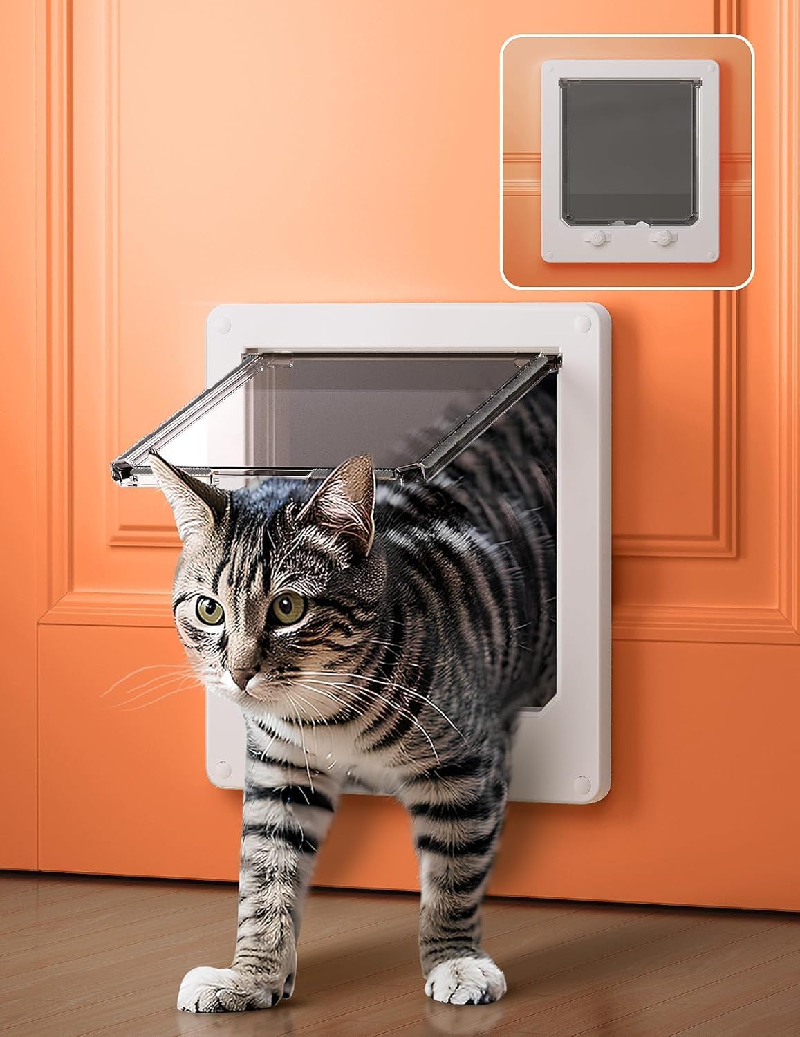 LIBBEPET Cat Door Interior Door, Indoor Cat Doors, X-Large Pet Doors for Cats Up to 25 lbs(Frame Size 9.8" x 11.6"), Upgraded 4 Way Locking Kitty Door