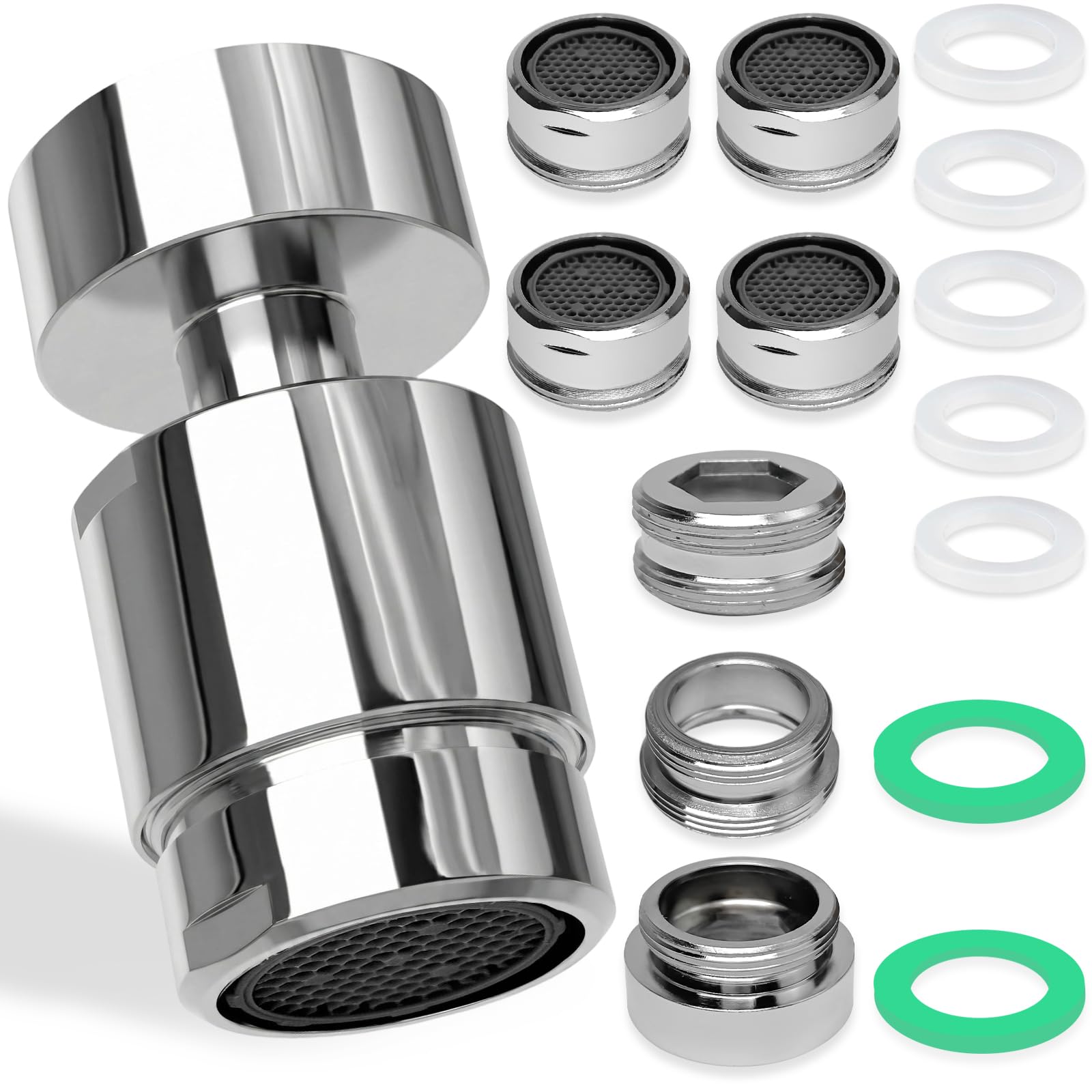 M22 Tap Aerator, 24 to 22 mm, Outside 22 to 22mm Faucet Aerator Adapter, Bathroom Aerators Faucet Strainer, Female Tread Anti Splash Water Saver Spout Filter Washer, Tap Spout Aerator for Kitchen