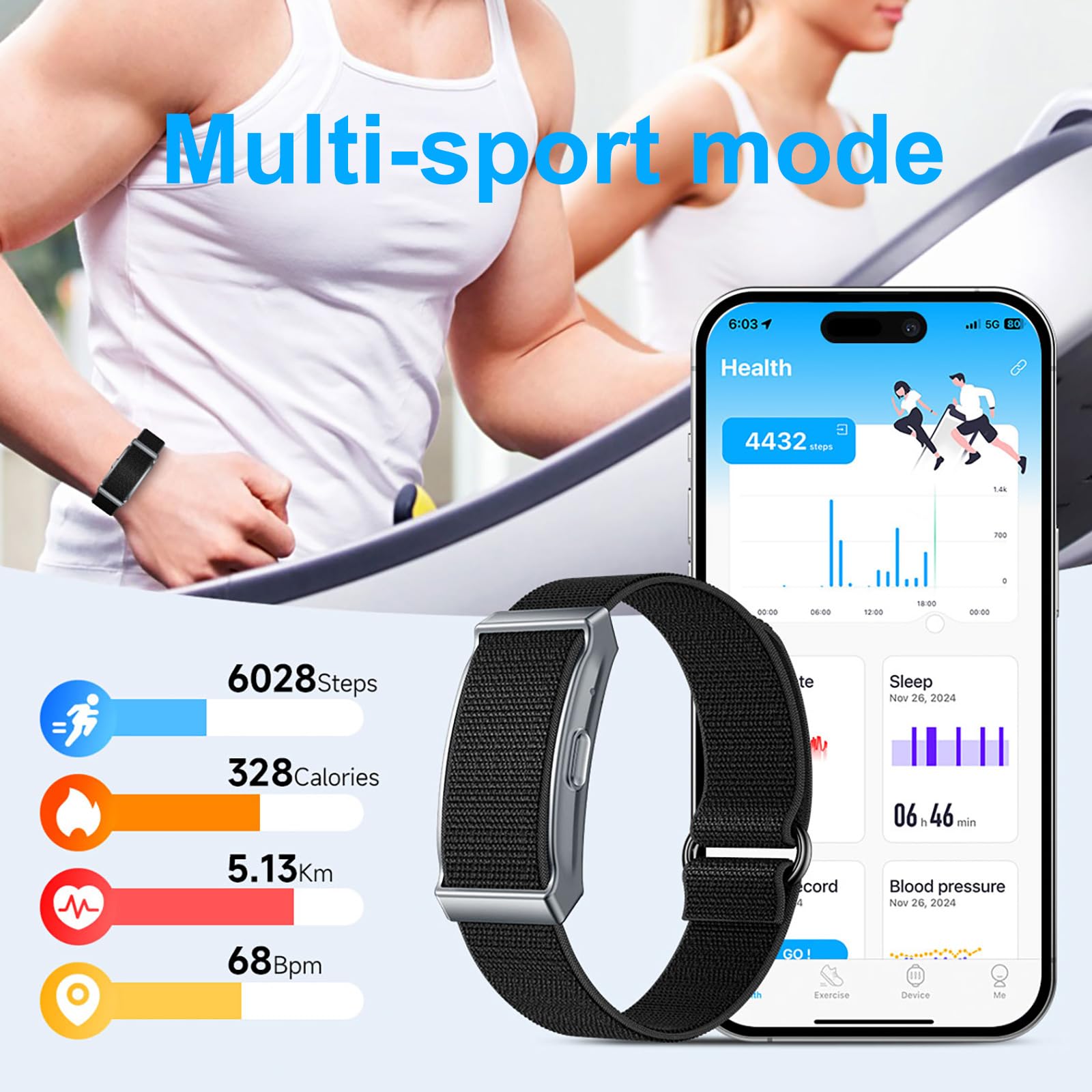 findtime Fitness Tracker pulsera sin pantalla, pulsómetro, monitor de sueño, 100 modos deportivos, contador de calorías, IP68, resistente al agua, pulsera de fitness, iOS, Android, podómetro, reloj