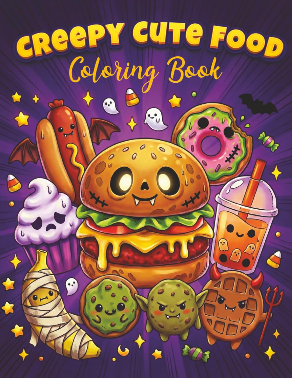 Creepy Cute Food Coloring Book: 50 Bold and Easy Kawaii Horror Illustrations for Stress Relief and Relaxation | Fun Spooky Goth Snacks, Monster Treats, and Undead Burgers for Adults, Teens, and Kids