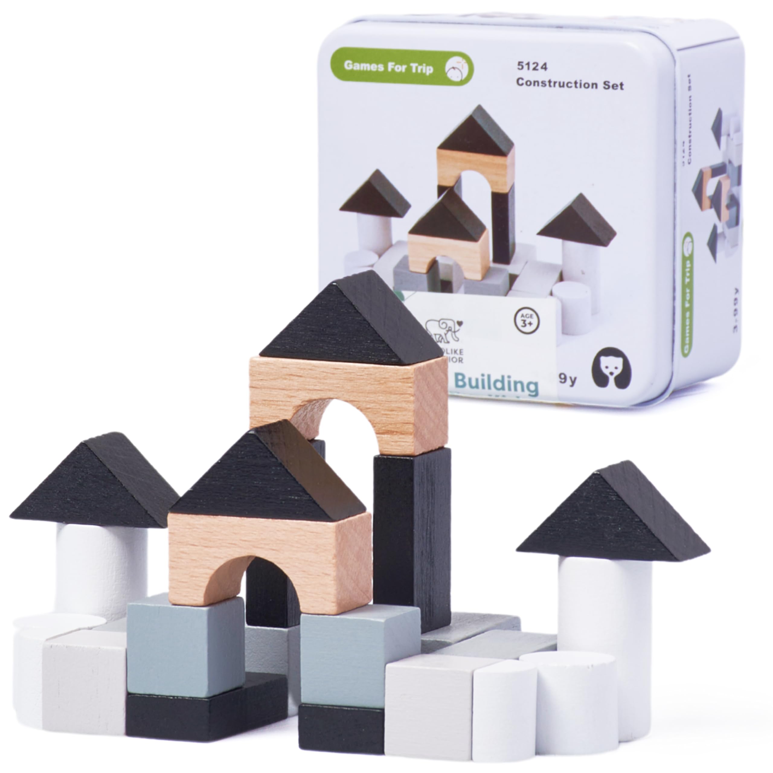 CHILDLIKE BEHAVIOR Wooden Tiny Blocks for Kids - Durable Wood Material, Kids Tiny Blocks - 24pcs Educational Wooden Building Blocks for Cognitive and Motor Skills Development - 3+ Years