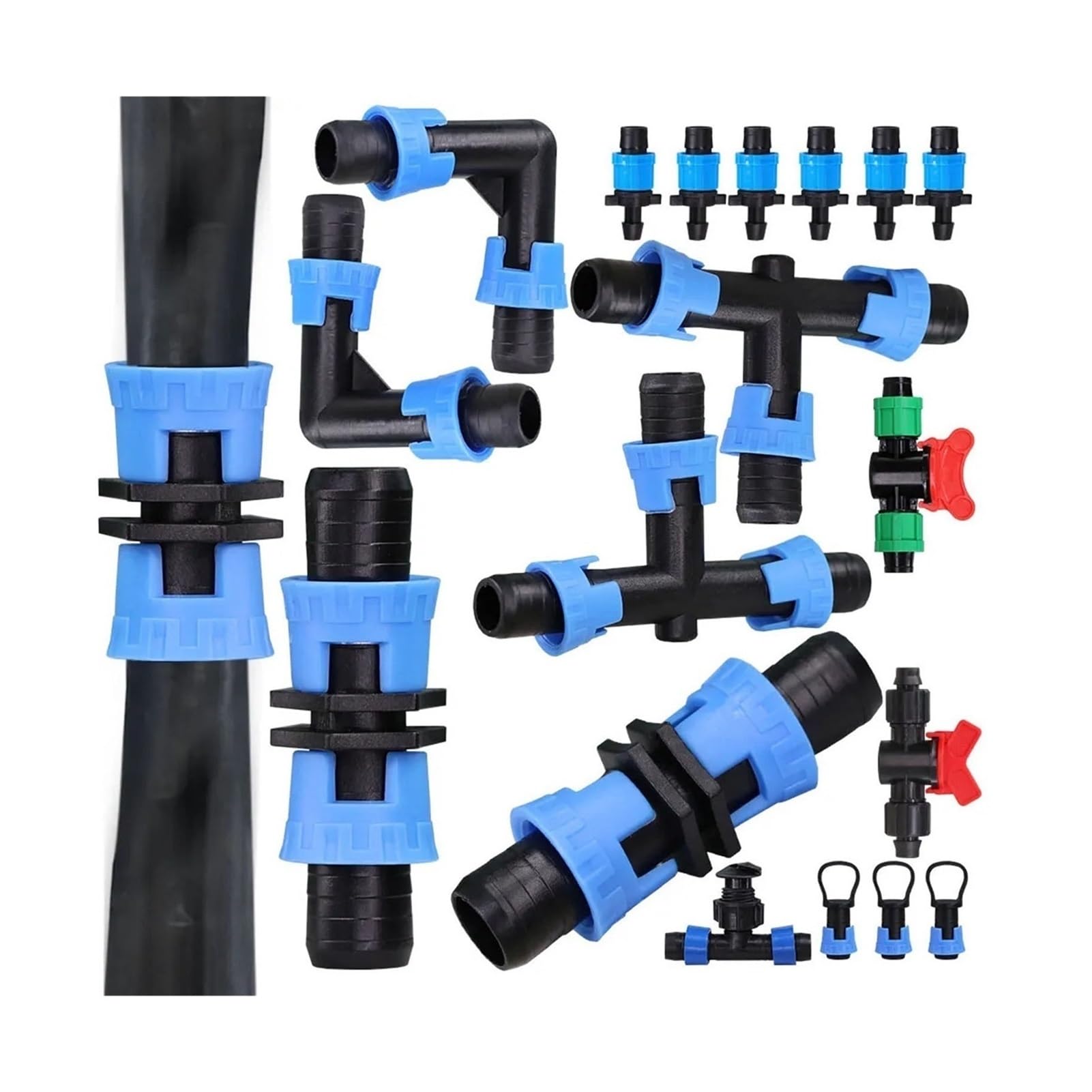 Conectores de cinta de goteo de 16 mm, adaptador de acoplamiento for tubería de jardín, manguera de riego por goteo, accesorios de bloqueo de rosca, codo de cierre, tapón de extremo en T(I,50pcs)