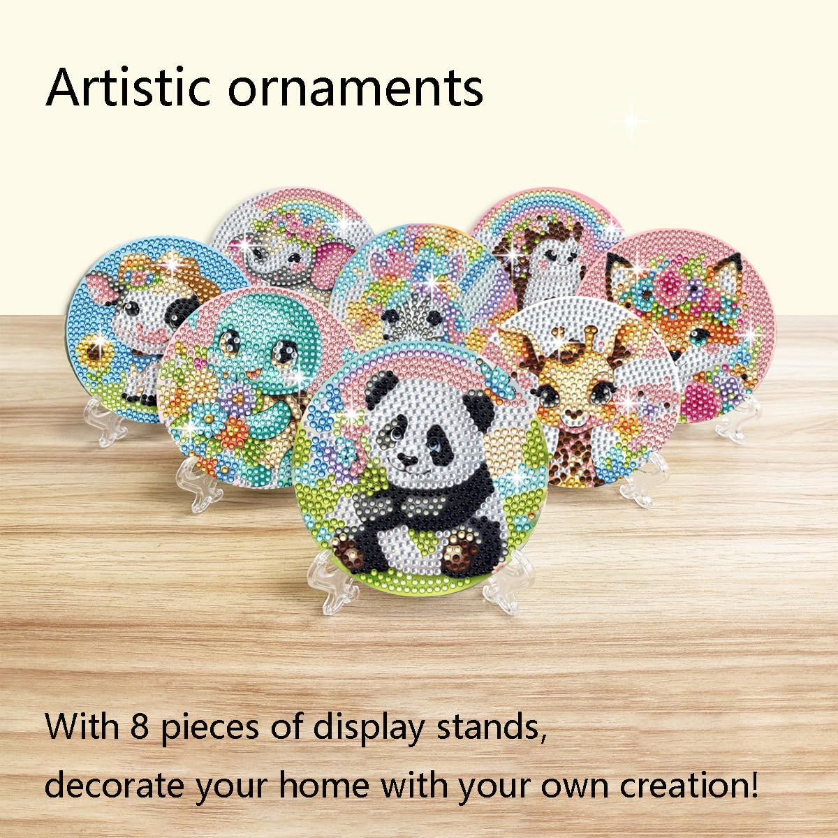 Muzagroo Art Cute Animals Diamond Painting Coasters Kits with Holder Diamond Art Coaster Kits for Beginners Diamond Paintings Kits for Adults Stress-reducing Handicrafts 8 PCS (Animals)