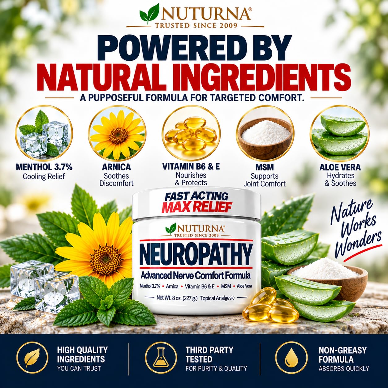Neuropathy Nerve Cream - Fast-Acting Maximum Strength 3.7% Menthol for Feet, Hands, Legs & Toes - Cooling Nerve Comfort - Non-Greasy with Arnica, MSM & Aloe Vera - Made in USA - XL 8 oz Value Size — Amazon image 8