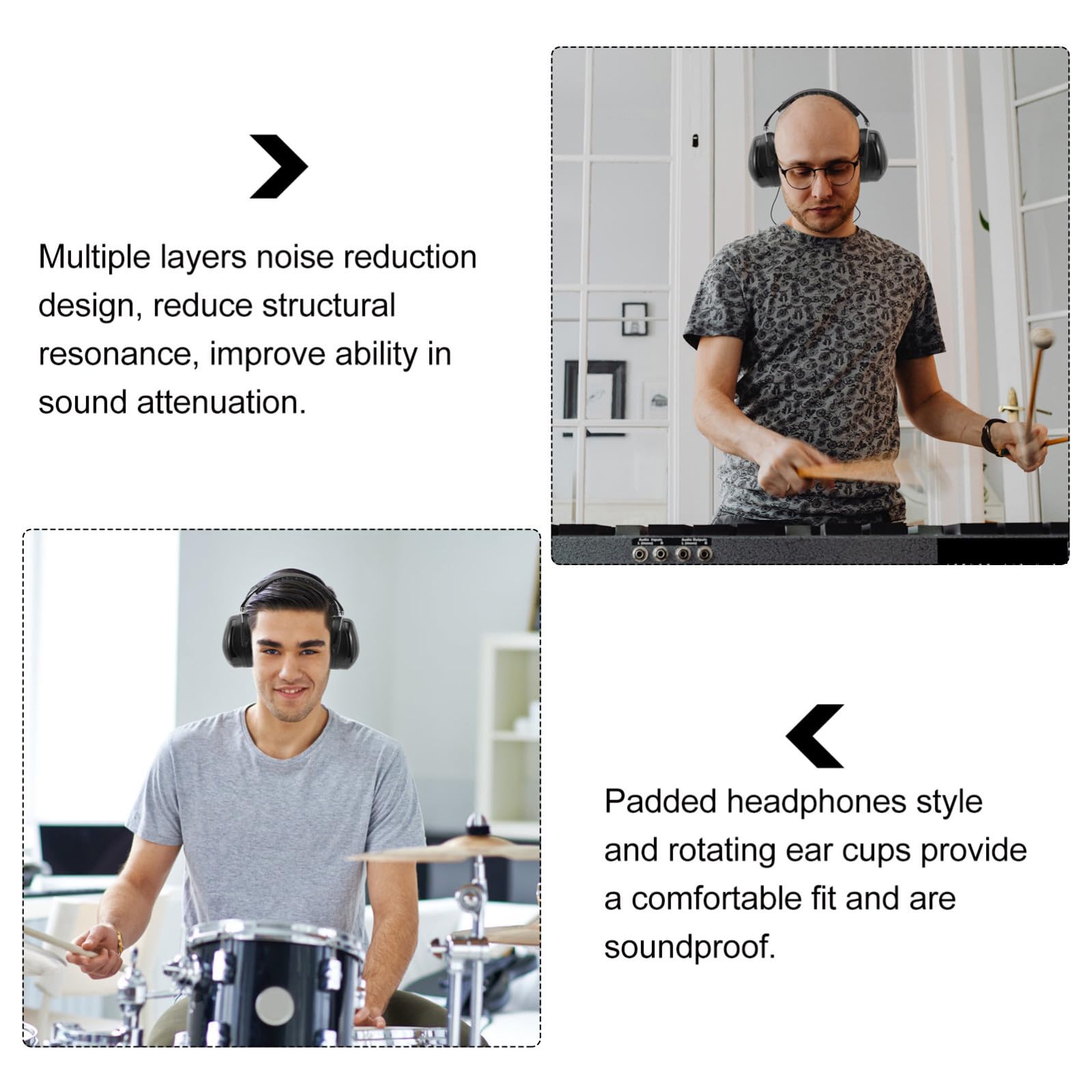 Outanaya Cuffie Protettive Antirumore per Batteristi Riduzione del Rumore e Design Confortevole, Auricolari Over Ear in Abs e Pelle Sintetica per Concerti