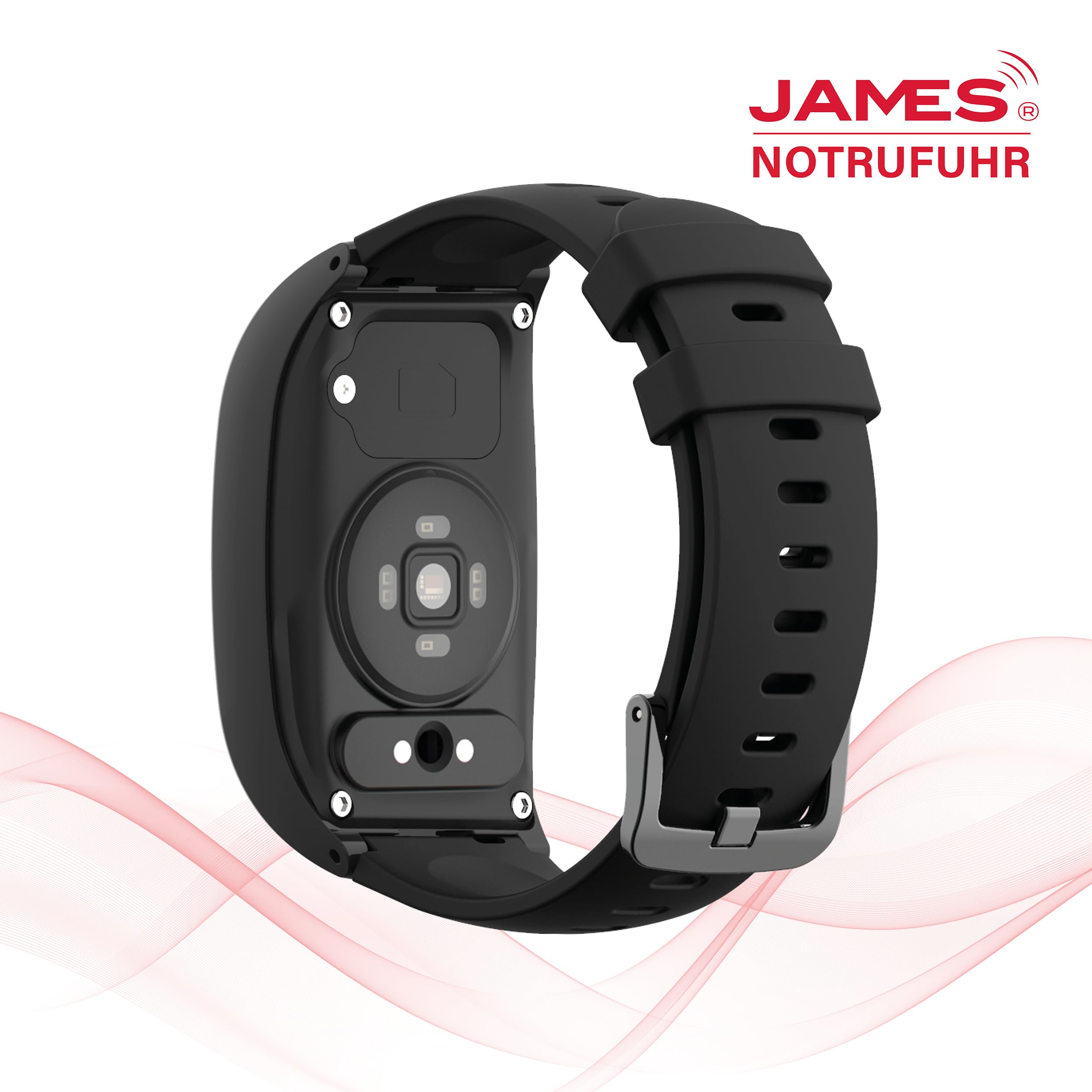 James B8 Notruf- & Sicherheitsuhr für Senioren (Schwarz) mit GPS, Sturzerkennung, SOS-Knopf, Pulsmessung & Gesundheitsfunktionen, Familien-App, lauter Alarm, inkl. SIM-Karte & 2 Gratis-Monate Tarif