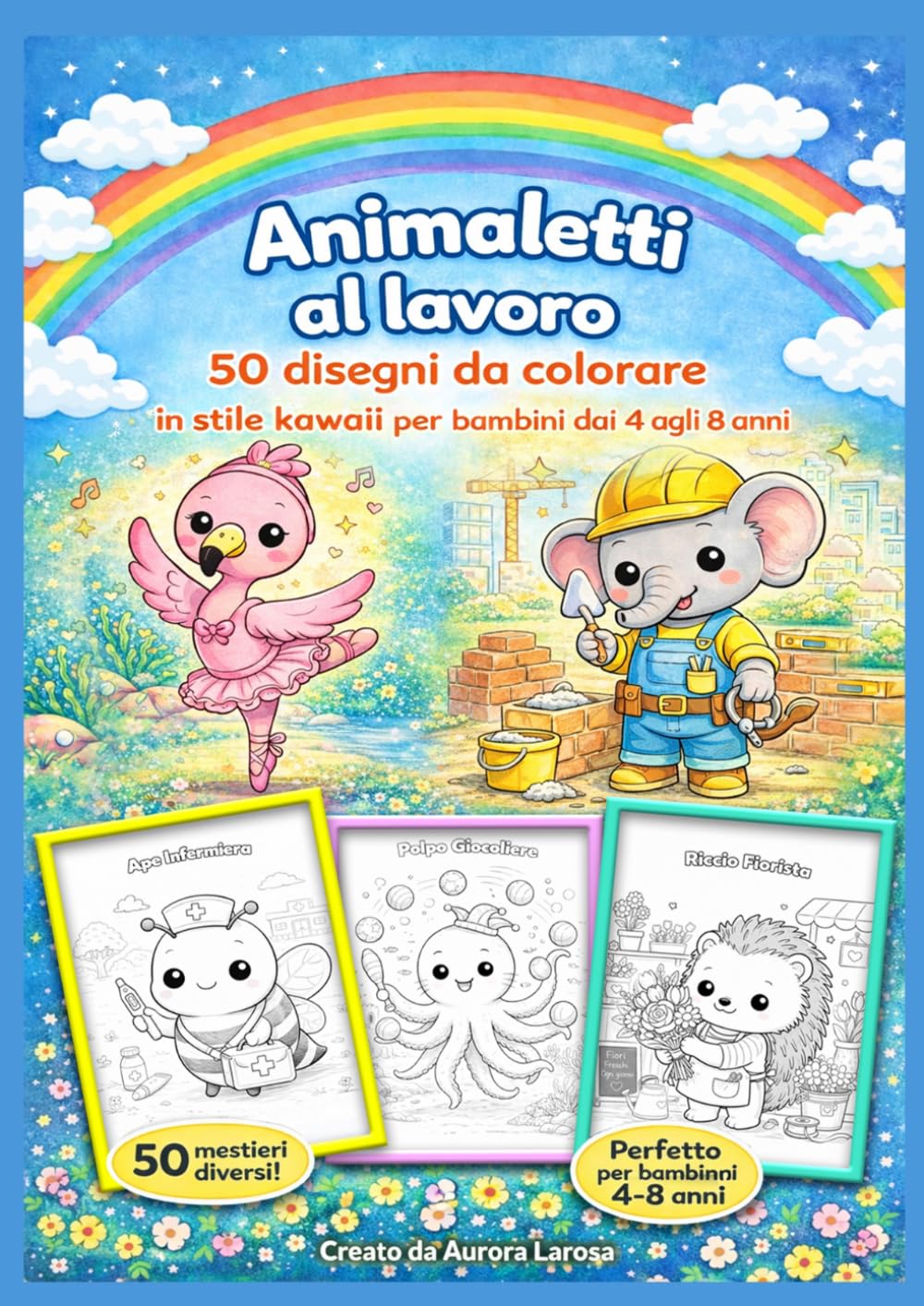 Animaletti al lavoro: 50 disegni da colorare in stile kawaii per bambini dai 4 agli 8 anni (Album da colorare kawaii per bambini – Animali e mestieri)