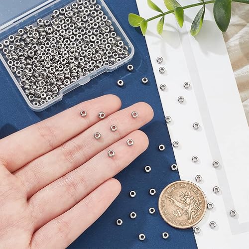 Miniatura 3 de NBEADS 300 piezas de cuentas de acero inoxidable, cuentas rondelle espaciadoras de 4x2mm para hacer joyas y manualidades, agujero 1.8mm