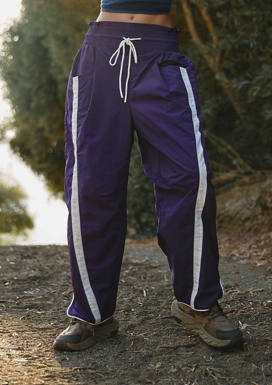 Track Pants Women Casual Drawstring Barrel Pant Lightweight Baggy Contrast Color Workout Pants with Pockets - Image 2