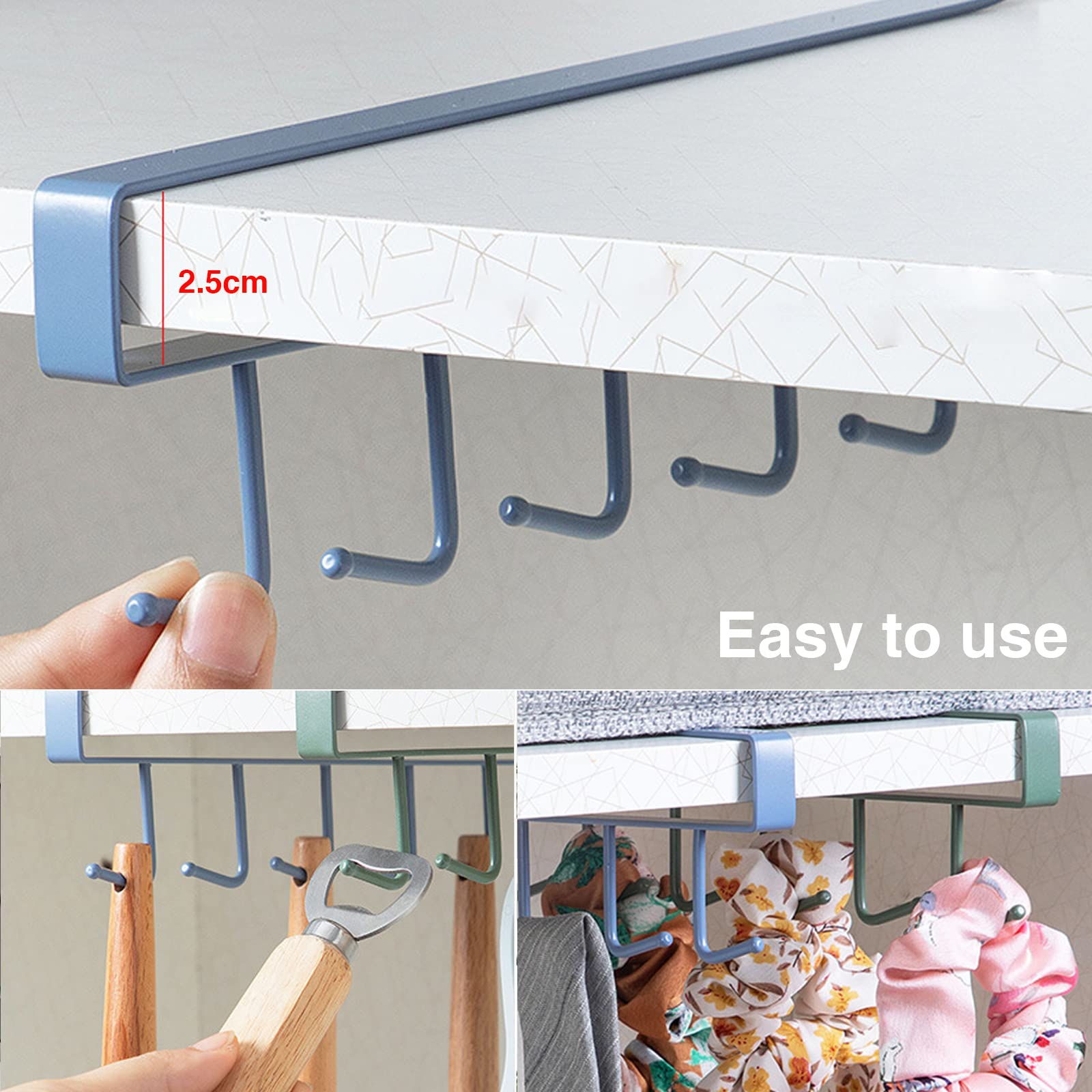 2 Tassenhalter Mit Je 6 Haken – Platzsparend Unter Regalen, Bohrfrei Montierbar