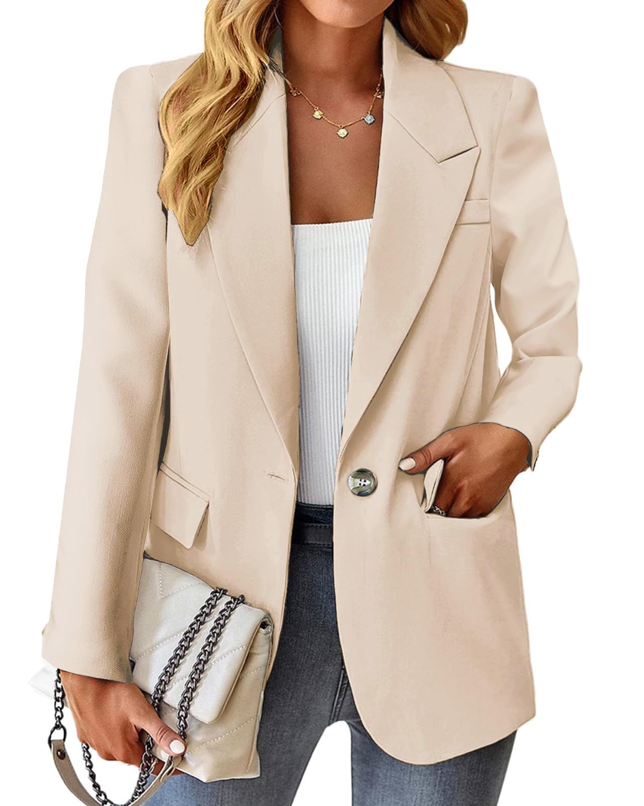 Womens Casual Blazers Open Front Long Sleeve Fully Lined Work Office Jackets with Pockets-image-36