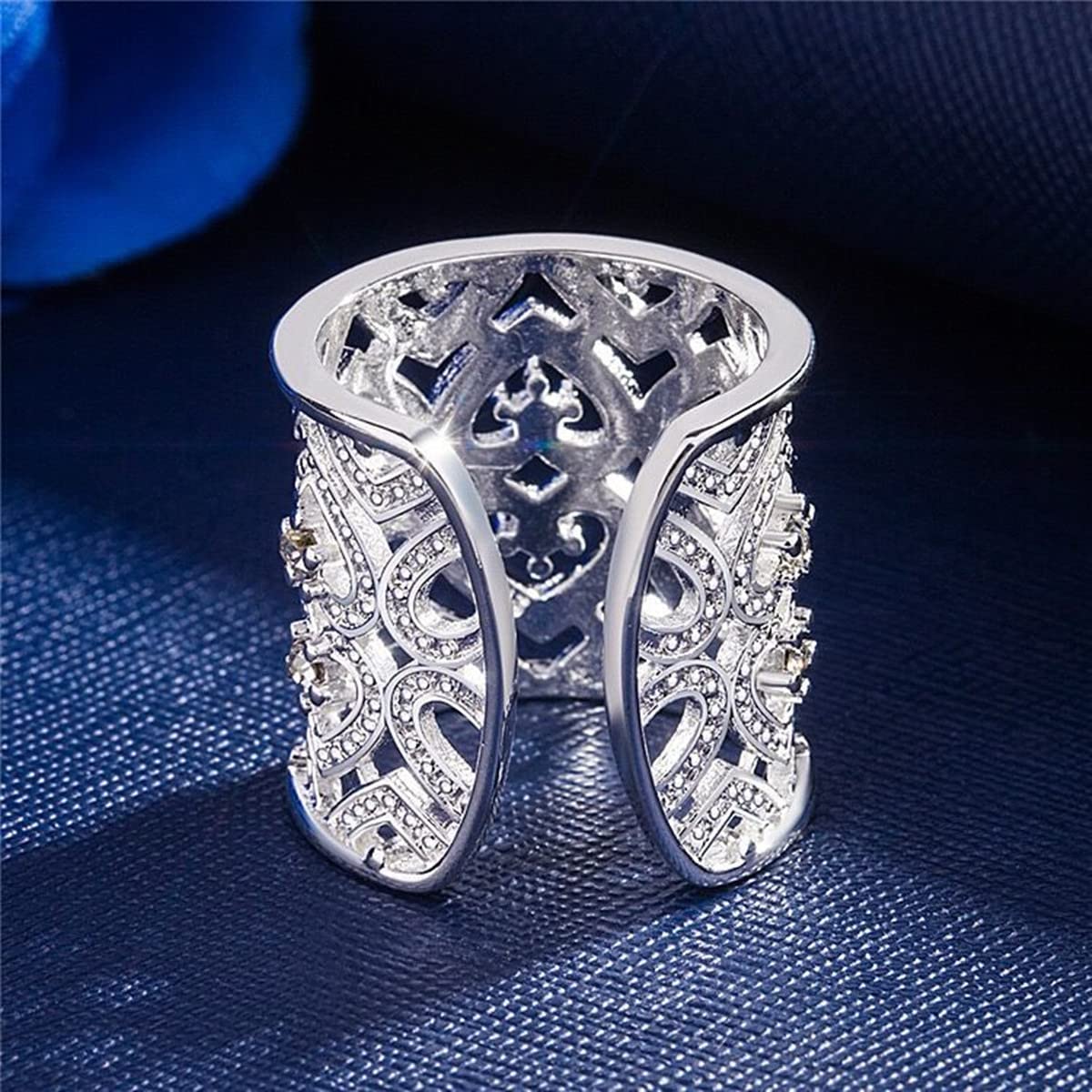 Europa Estilo 925 bañado en plata hueca oye blanco Zircon ajustable banda Ringe