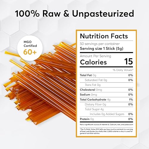 Miniatura 2 de PRI Manuka Honey Sticks, certificado MGO 60+, miel de Manuka cruda de Nueva Zelanda, perfectos para llevar, 50 unidades
